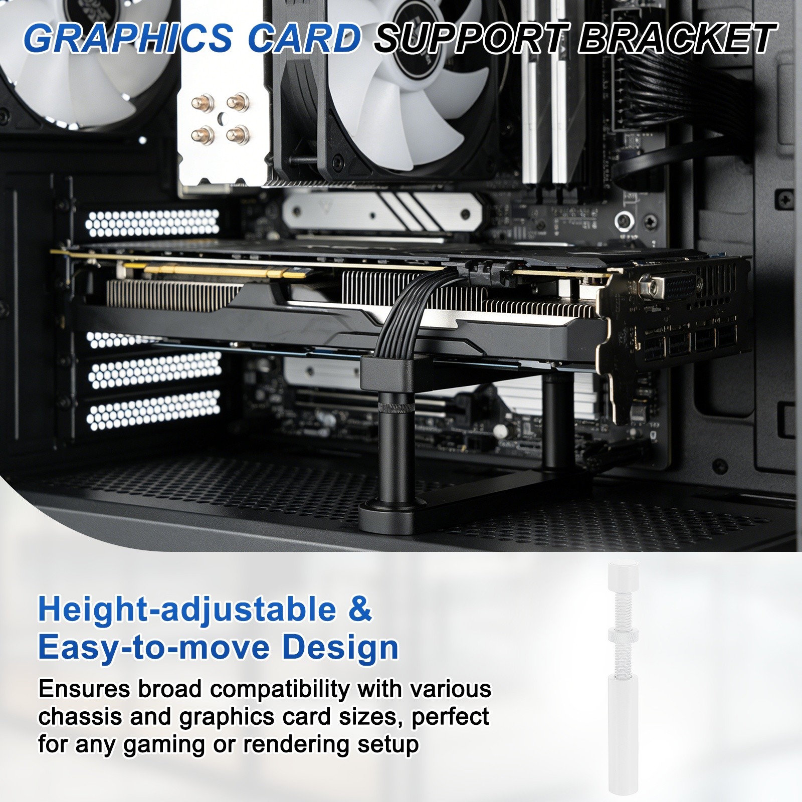 GPU Support Stand, 2Pcs Graphics Card Support 2.8-4.7 Inch Adjustable, White