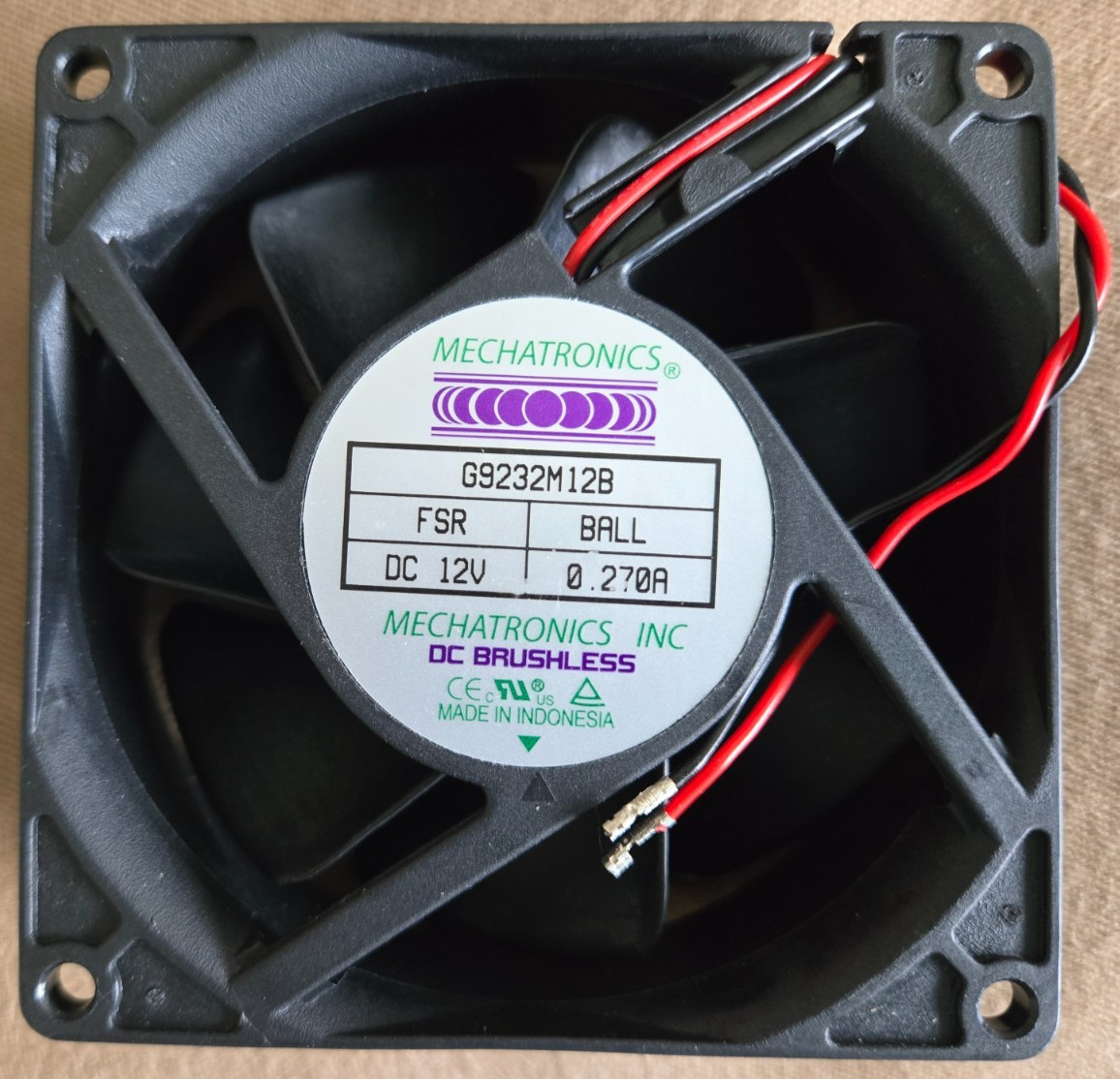 Mechatronics Fan 12VDC Square 92mm L x 92mm H Ball 48.0 CFM 2 Wire G9232M12B