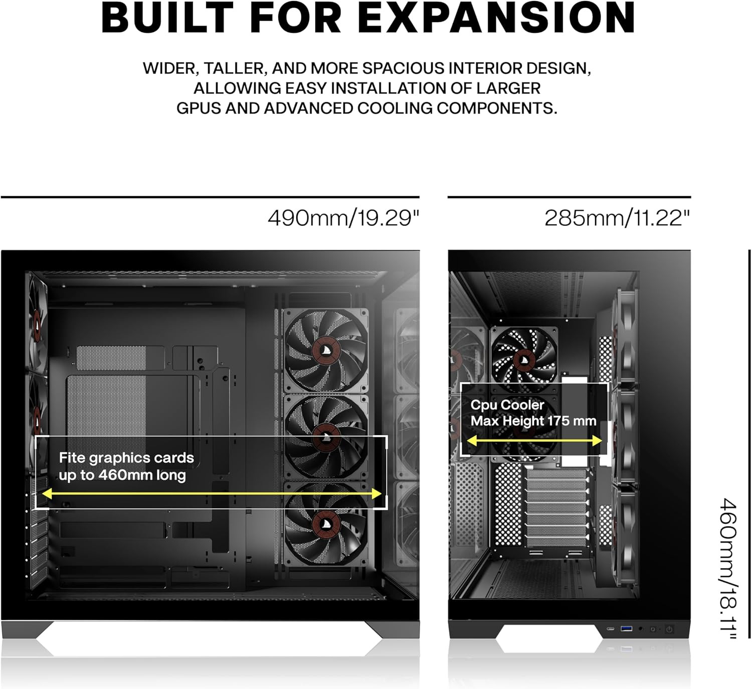 PC CASE ATX 5 Fans Pre-Installed, Type-C Mid Tower Computer Case with Full-View