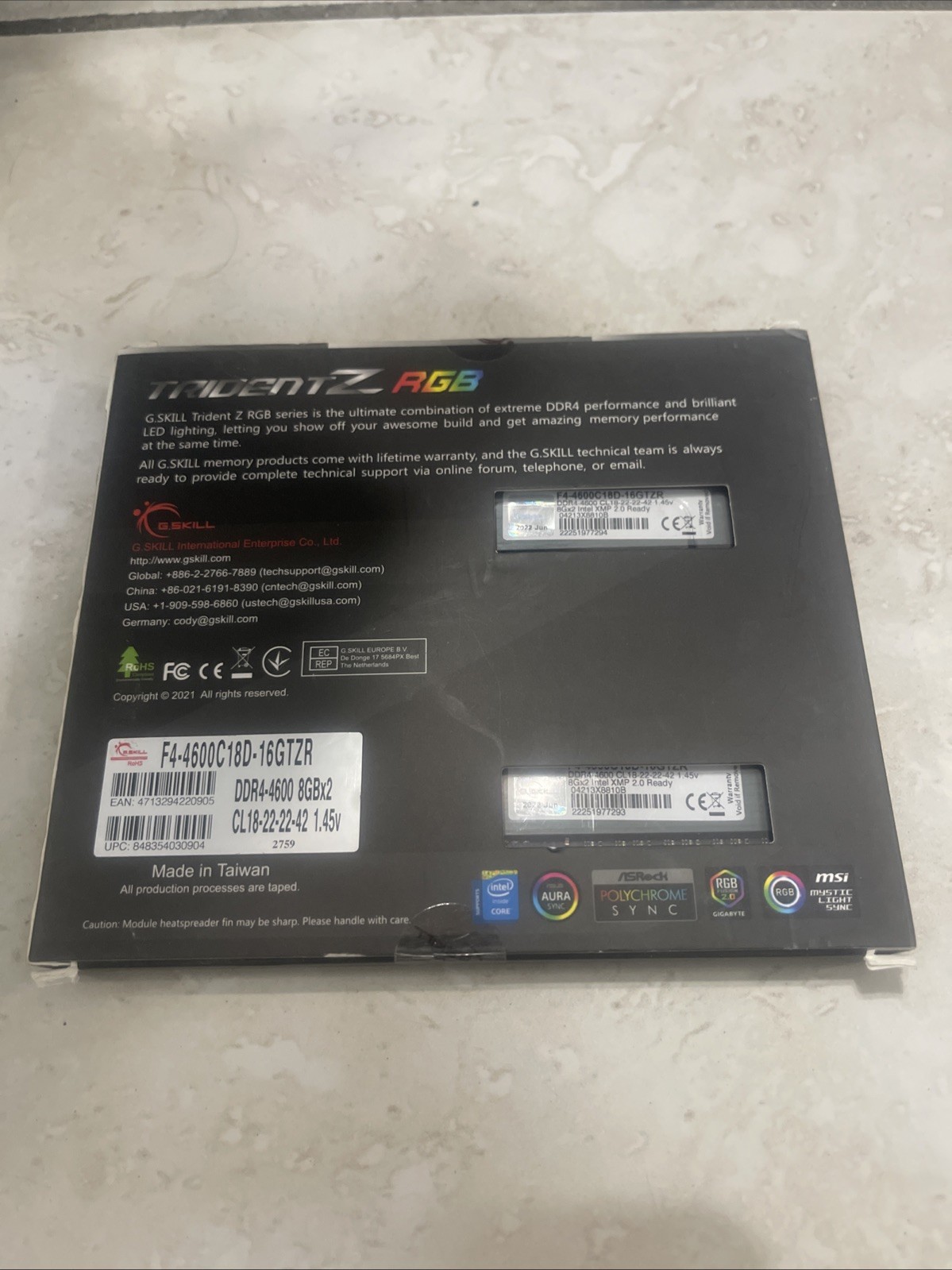 G.SKILL Trident Z RGB 16GB Kit (2x8GB) DDR4-4600 CL18 F4-4600C18D-16GTZR