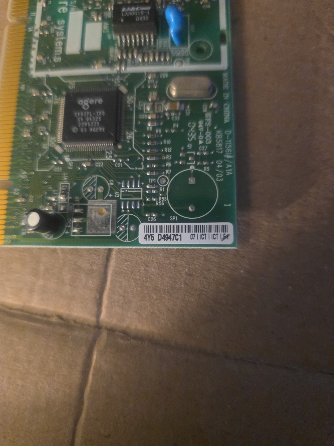 Agere Systems HP Media Center KB5817-5216 D-1156i#/A1A Internal PCI Fax Modem