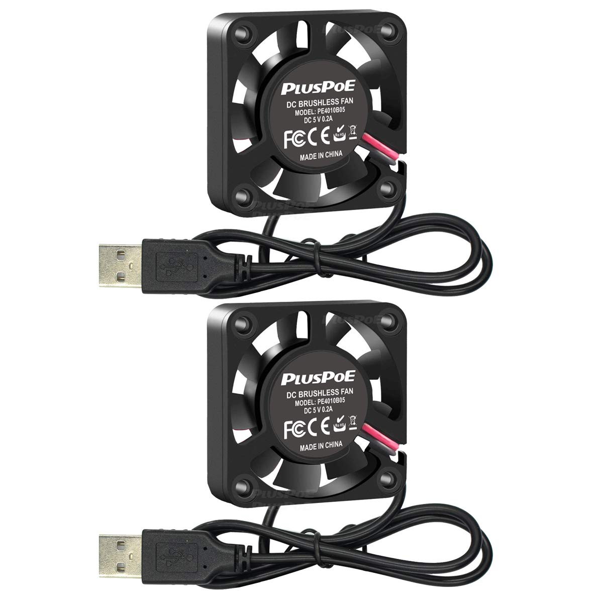 2-Pack PLUSPOE 5V USB Brushless Cooling Fan (40mm x 10mm, 4200 RPM, 4010 Mini)
