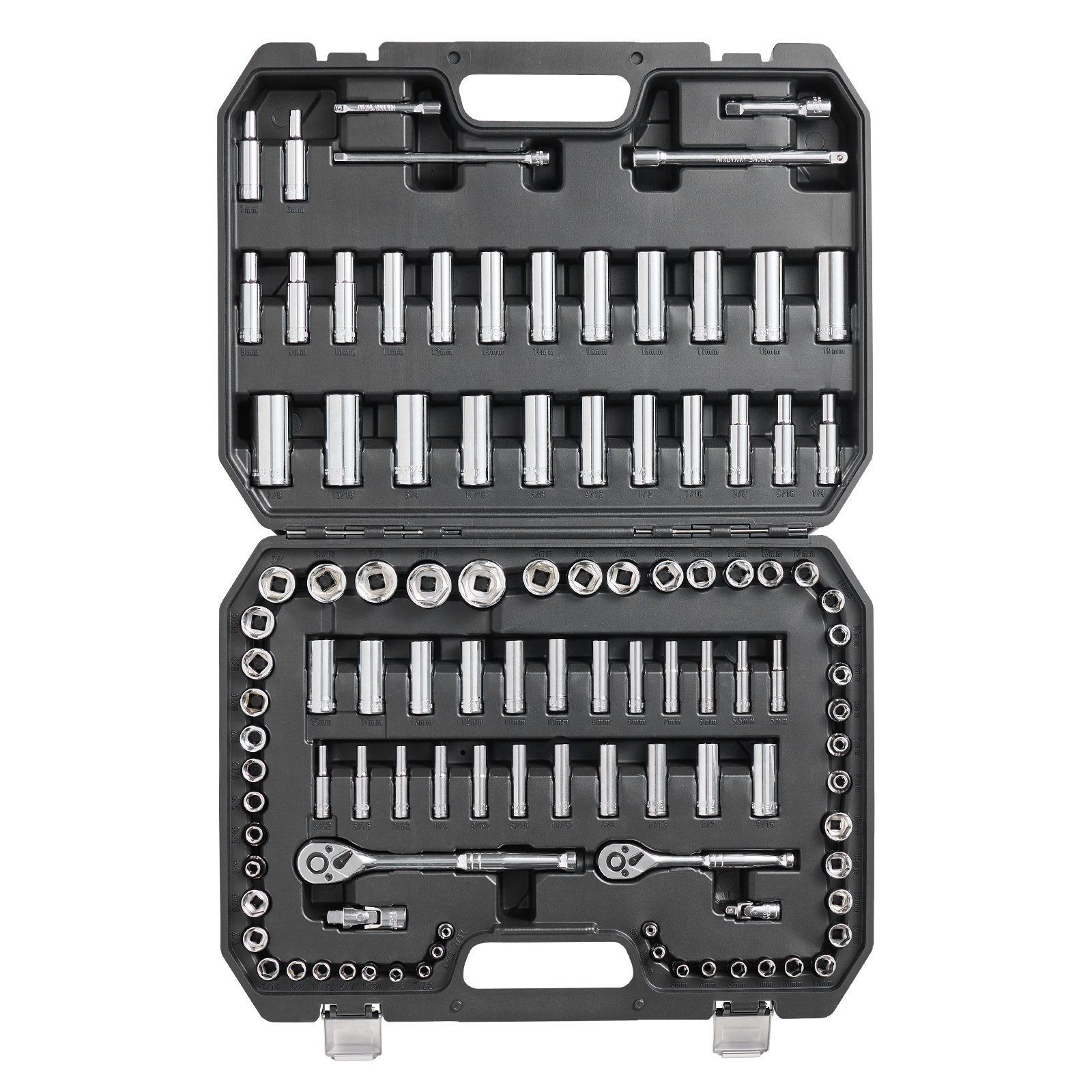 106Pc 1/4″&3/8″ Drive 6-Point Socket Set SAE&Metric 5/32-1in&5-19mm
