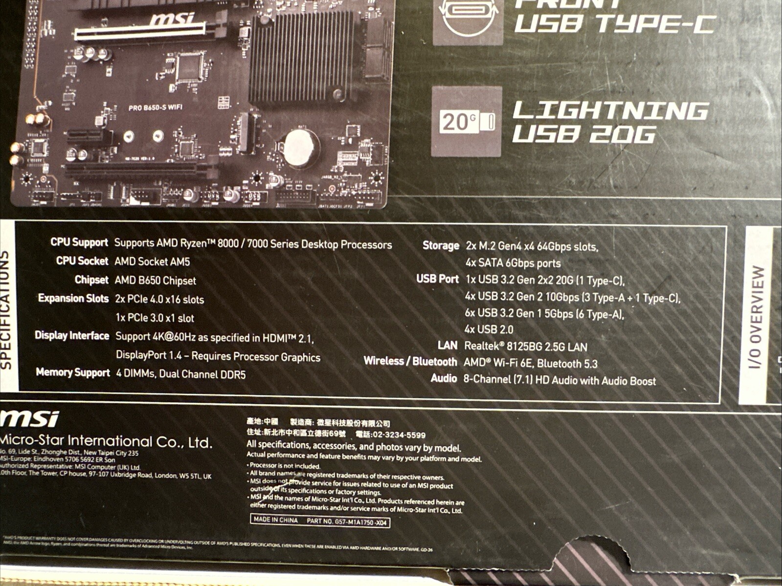 MSI – PRO B650-S WIFI-Lightning 4 GEN, ProSeries Motherboard AMD RYZEN 9000/8000