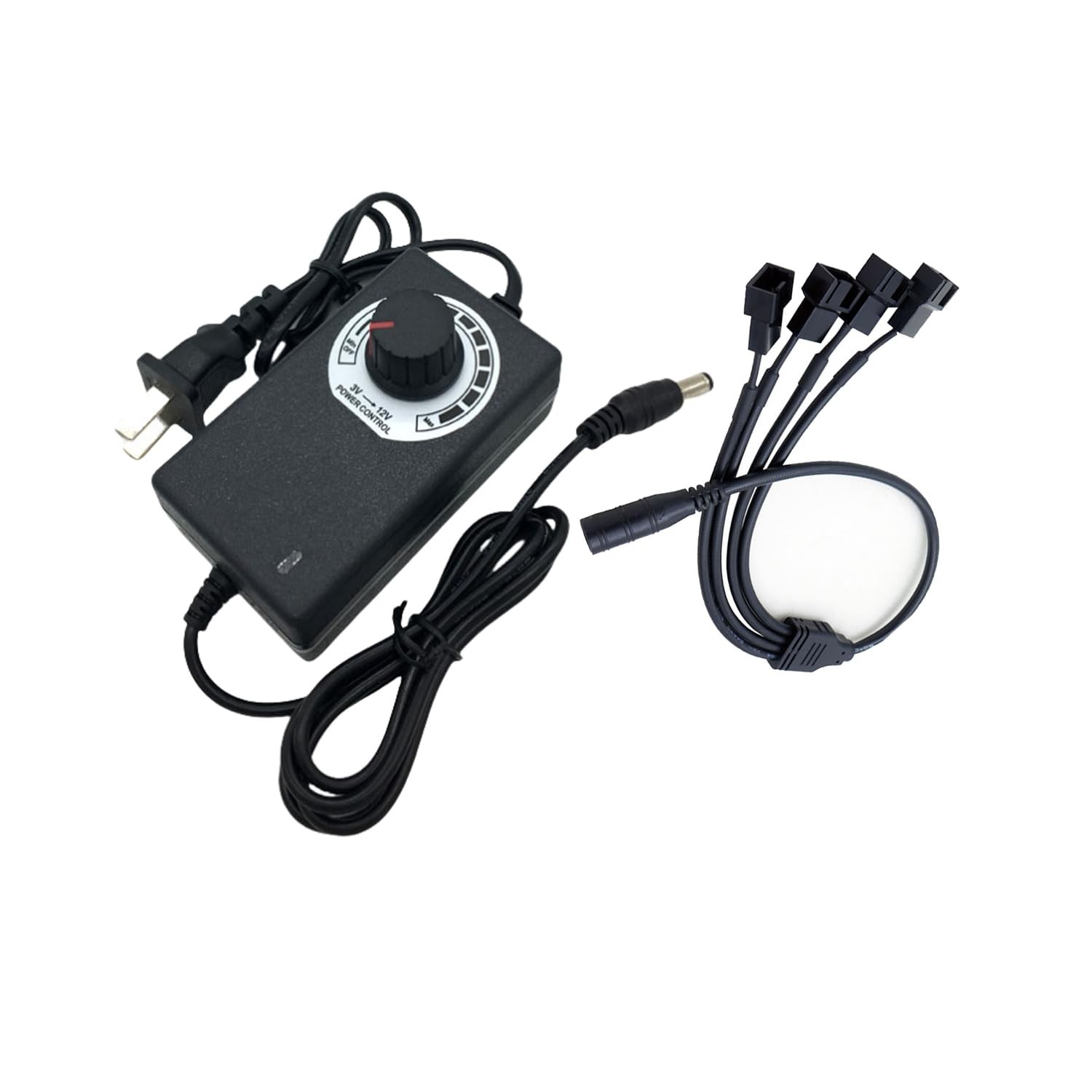 12V PC Fan Speed Controller, Fan Power Supply 100-240V AC to 3-12V DC 36W Adj…