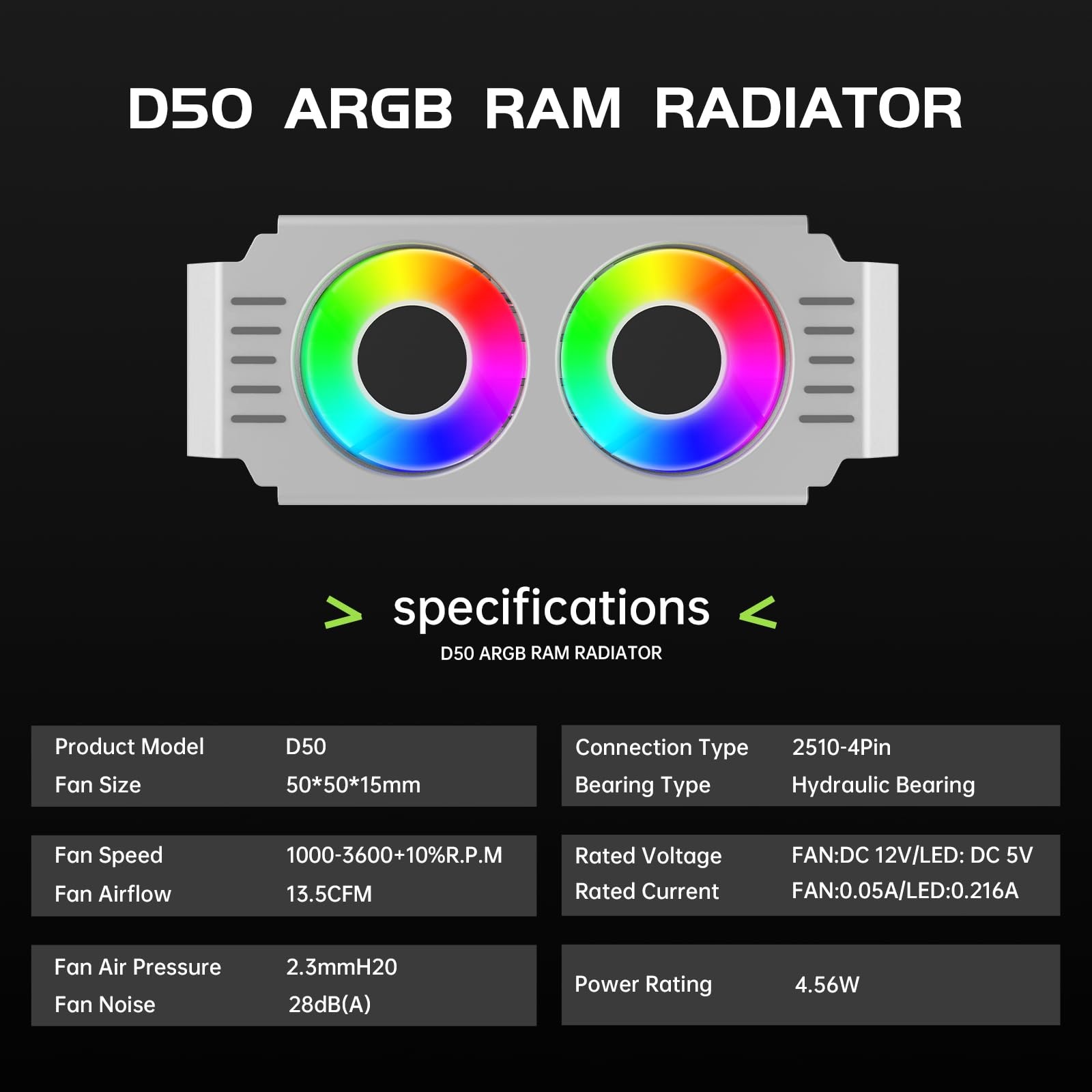 White Memory RAM Cooling Fan 5V 3Pin ARGB Light Effect Cooler For PC Gaming