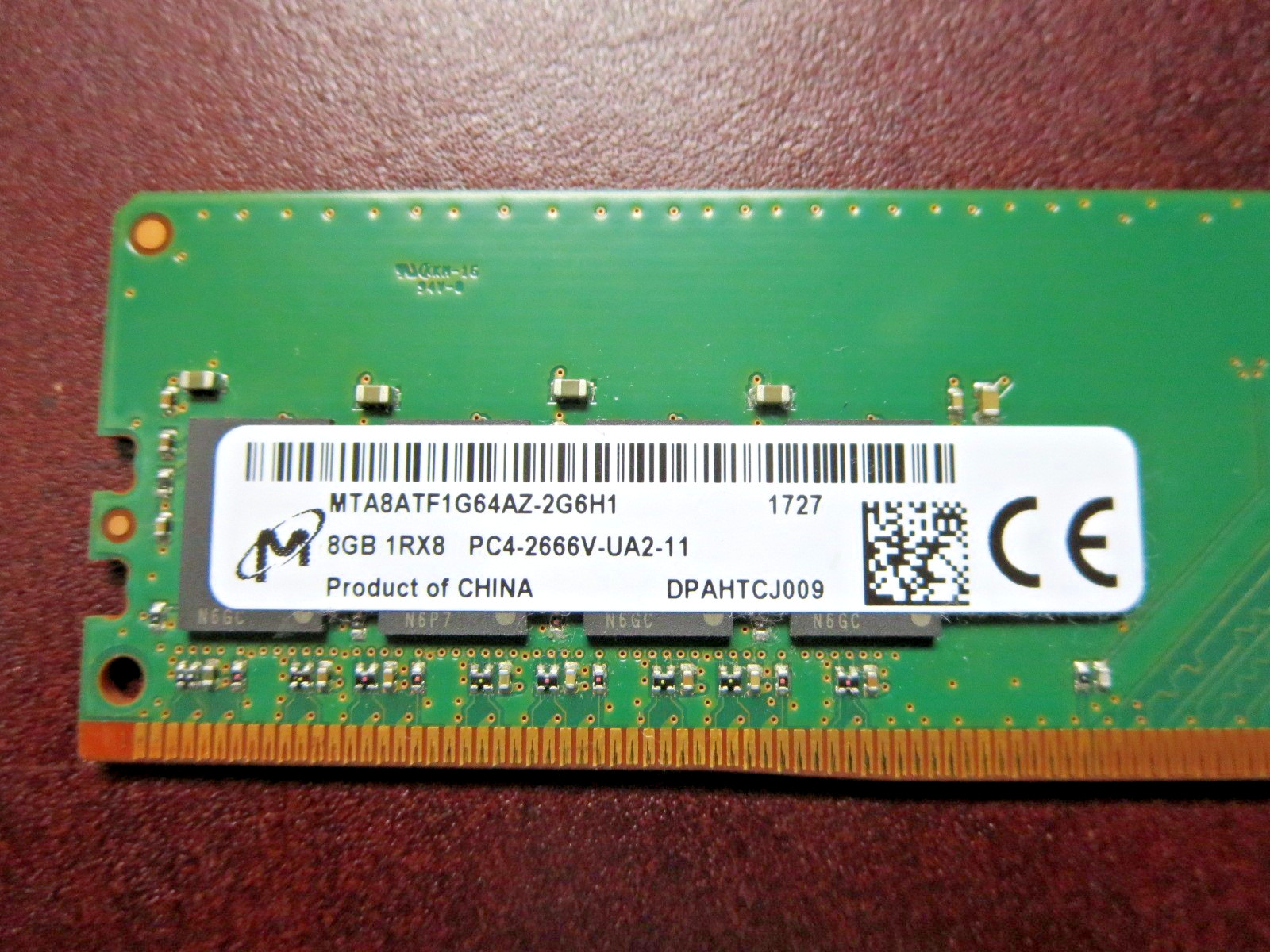 Micron DDR4-2666 DIMM 8GB 288-Pin Memory Module MTA8ATF1G64AZ-2G6H1
