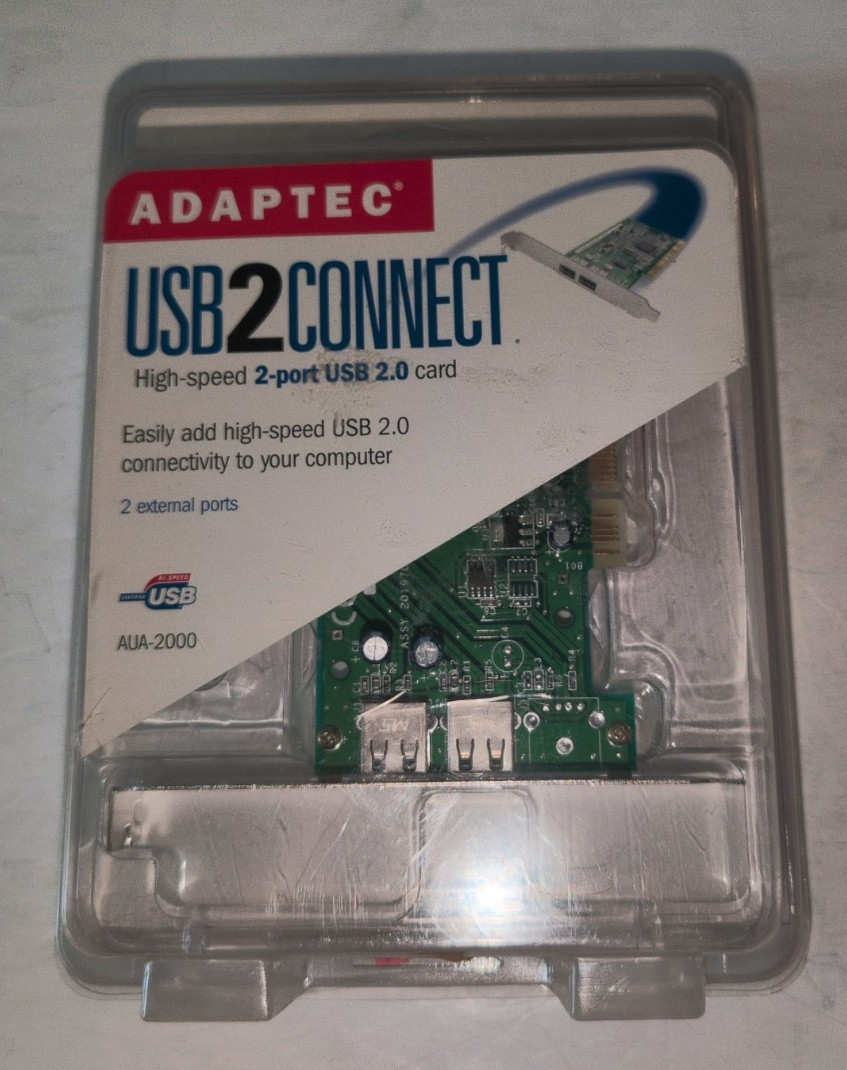 USB 2.0 PCI Card – 2‑Port – Adaptec USB2Connect AUA‑2000CS – New Open Box