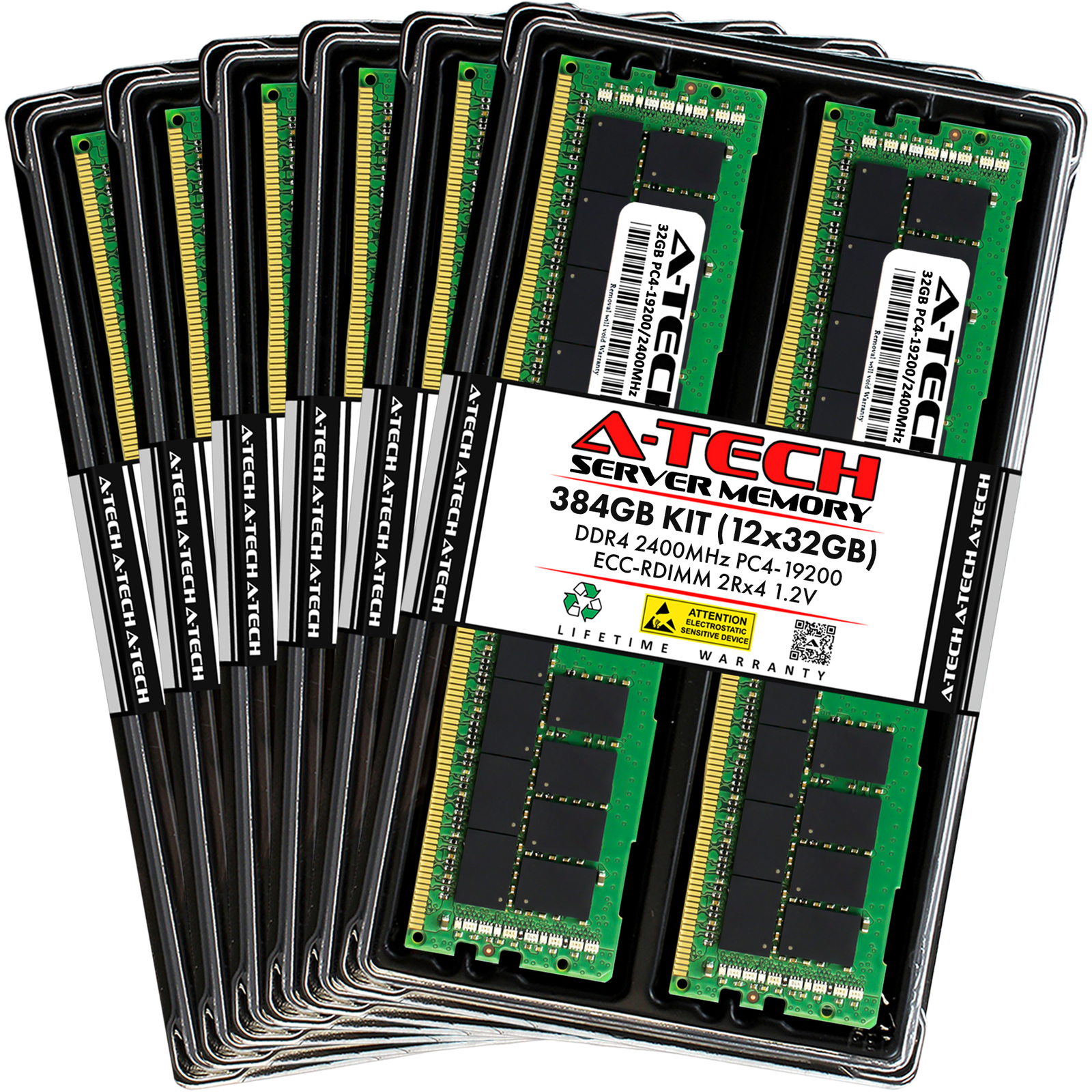 A-Tech 384GB 12x 32GB 2Rx4 PC4-19200R DDR4 2400 ECC REG RDIMM Server Memory RAM