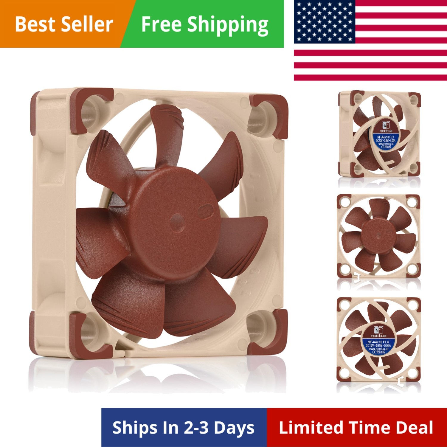 FLX, Quiet Fan, 3-Pin 40x10mm, Brown