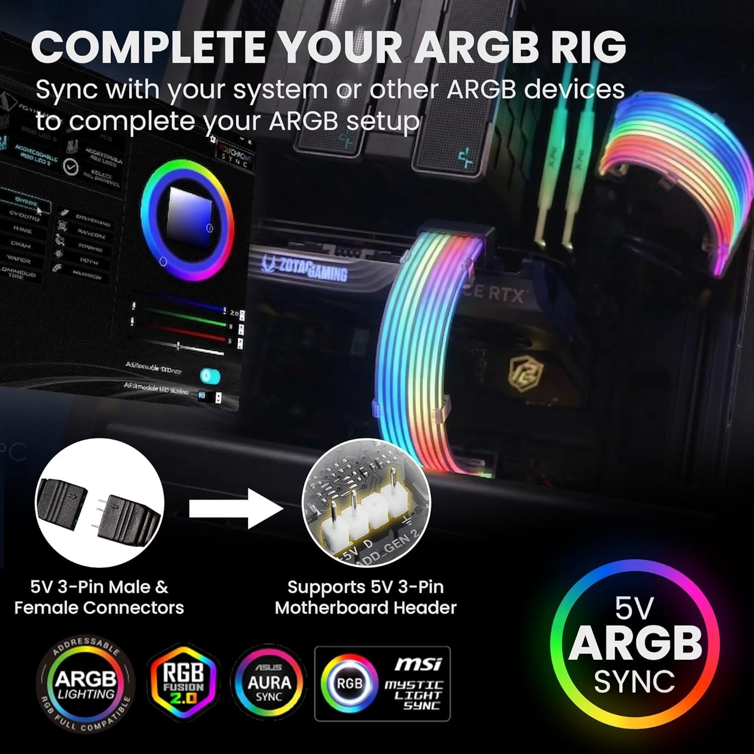 ARGB PSU Cable Extension Kit | RGB Lighting for PC Cables$