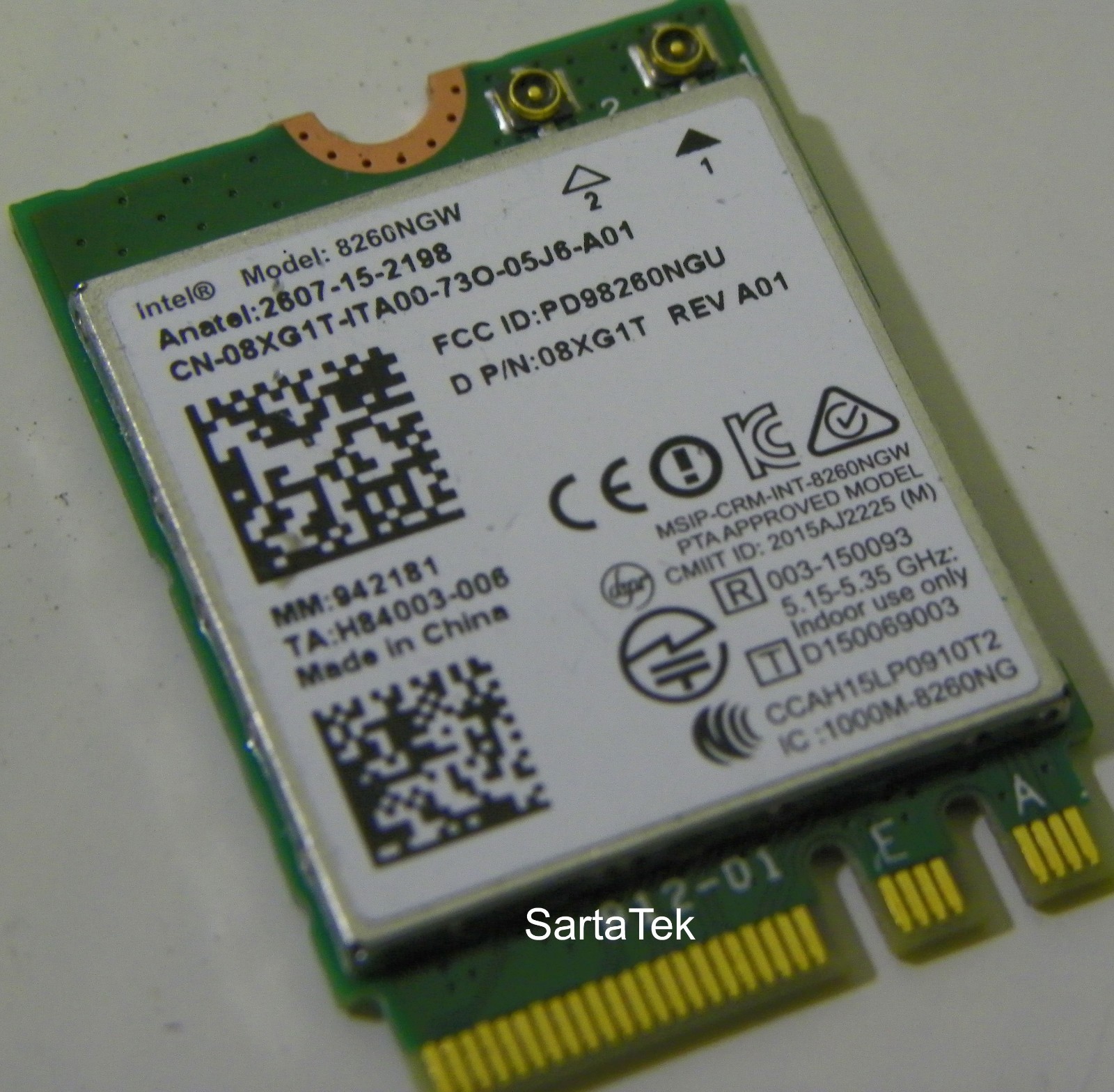 Dell 8XG1T Intel Dual Band Wireless-AC 8260 8260NGW BT NGFF 867Mbps PCIe
