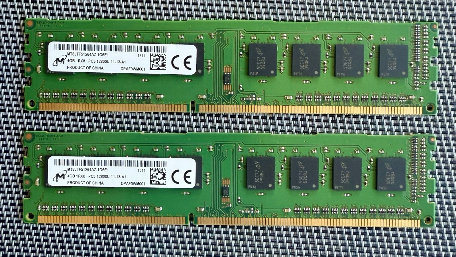 Micron 8GB SO-DIMM (2 x 4GB) modules, 1Rx8 PC3-12800U, (MT8JTF51264AZ-1G6E