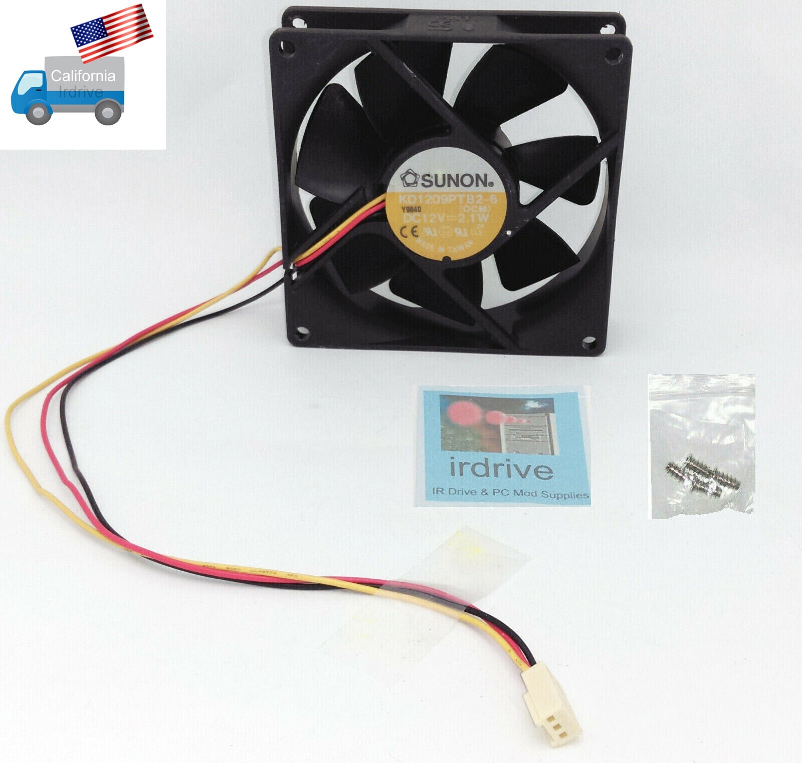 SUNON 90mm x 25mm Dual-Ball Bearing 12V DC 3pin PC Cooler, 9cm Case Cooling Fan