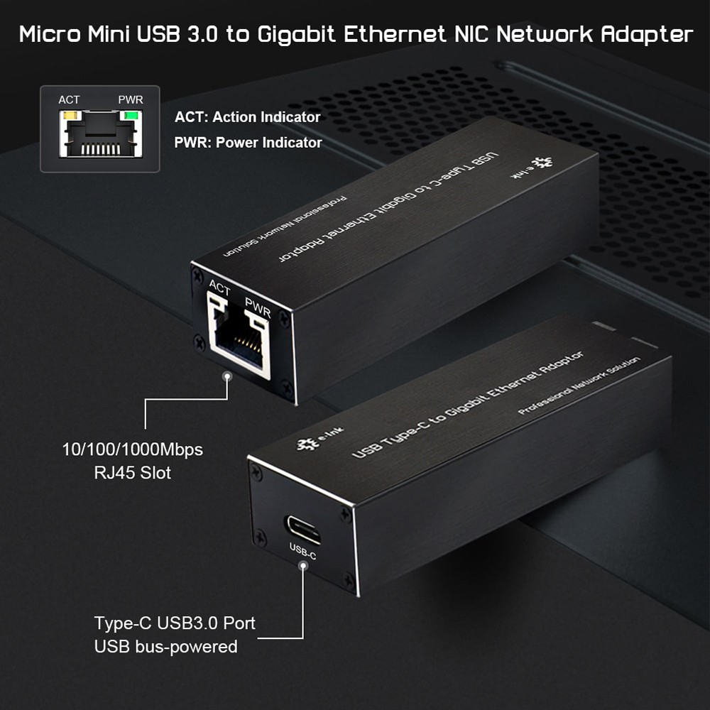 Mini RJ45 to 3.0 USB-C Gigabit Ethernet Adapter