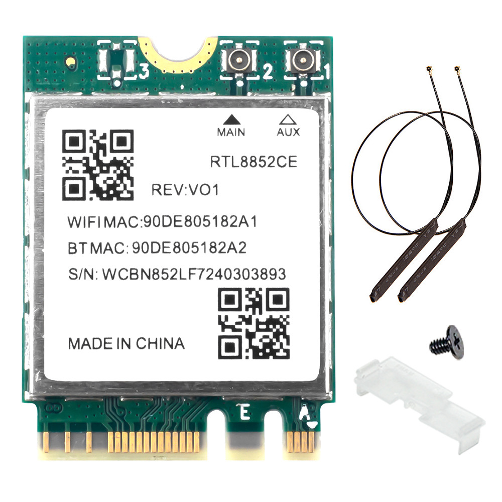 RTL8852CE WiFi 6E M.2 2230 BT5.3 Tri-Band 802.11ax 5400Mbps w/Antennas for PC