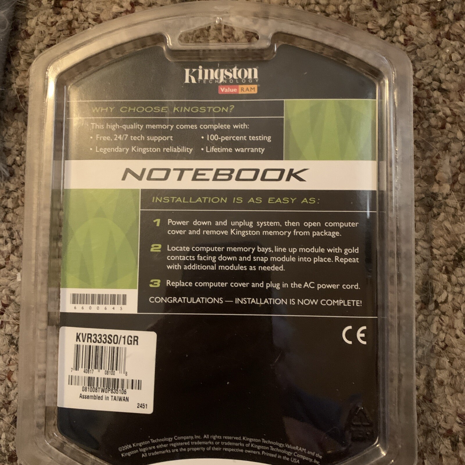 Kingston Technology Value RAM Notebook Memory 1GB KVR333S0 – New & WOW***
