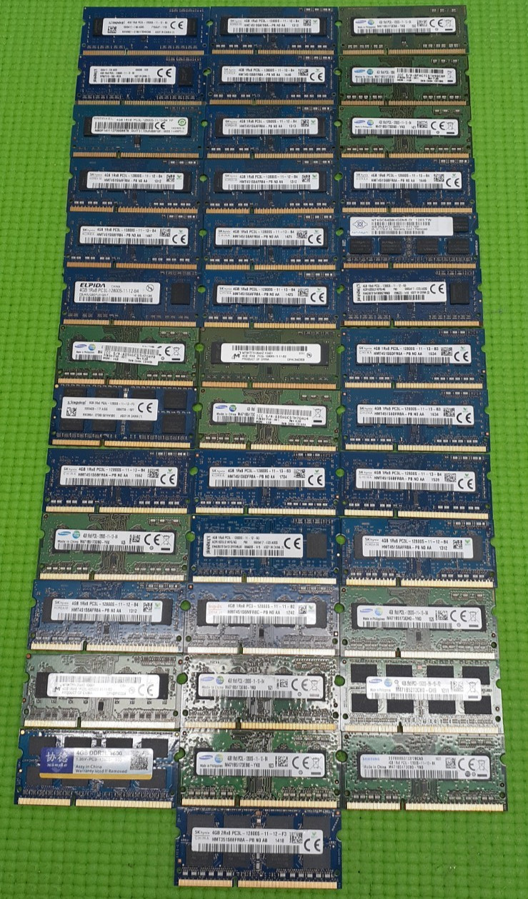 LOT OF 40X 4GB MIXED BRAND most 1RX8 / 2x 2RX8 PC3L-12800S LAPTOP RAM