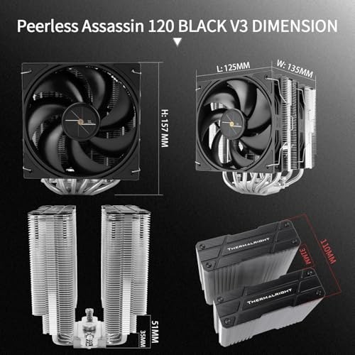 Peerless Assassin 120 Black V3 CPU Cooler, 6 Heat Pipes AGHP PA120 BLACK V3