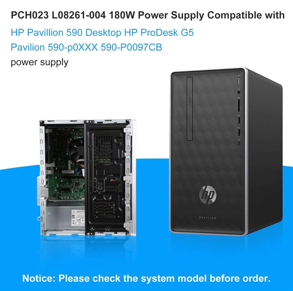 L08261-004 180W Power Supply Fits HP ProDesk Pavilion 590-P0097CB HK280-85PP