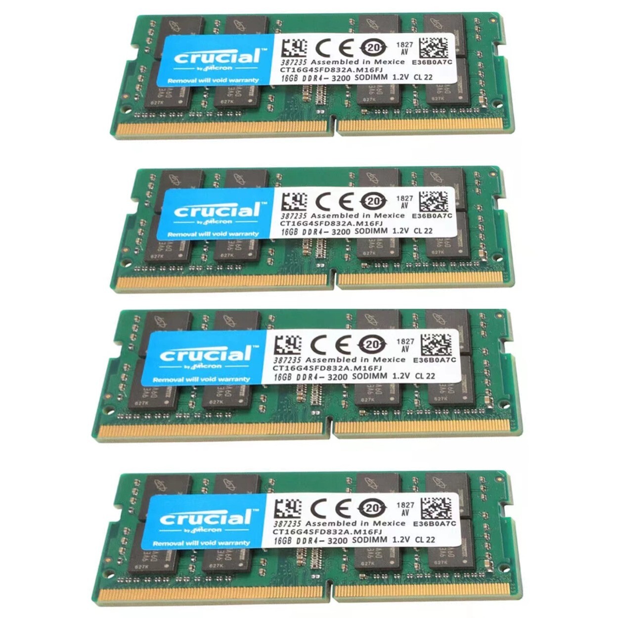 New Crucial 64GB (4X16GB) DDR4 3200MHz PC4-25600 SODIMM Memory Ram CT16G4SFD832A