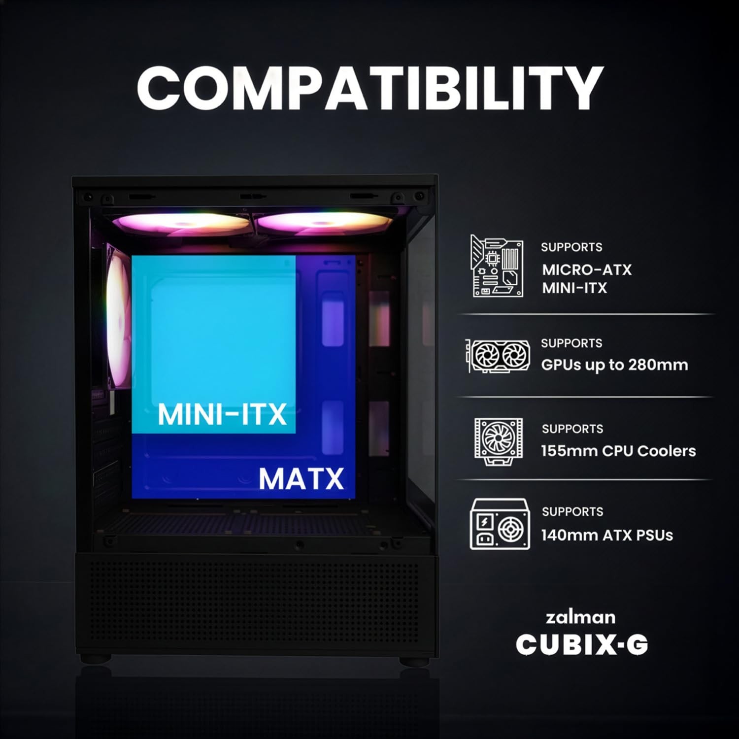 CUBIXG MicroATX MATX Compact Mini Tower Gaming PC Case, Black