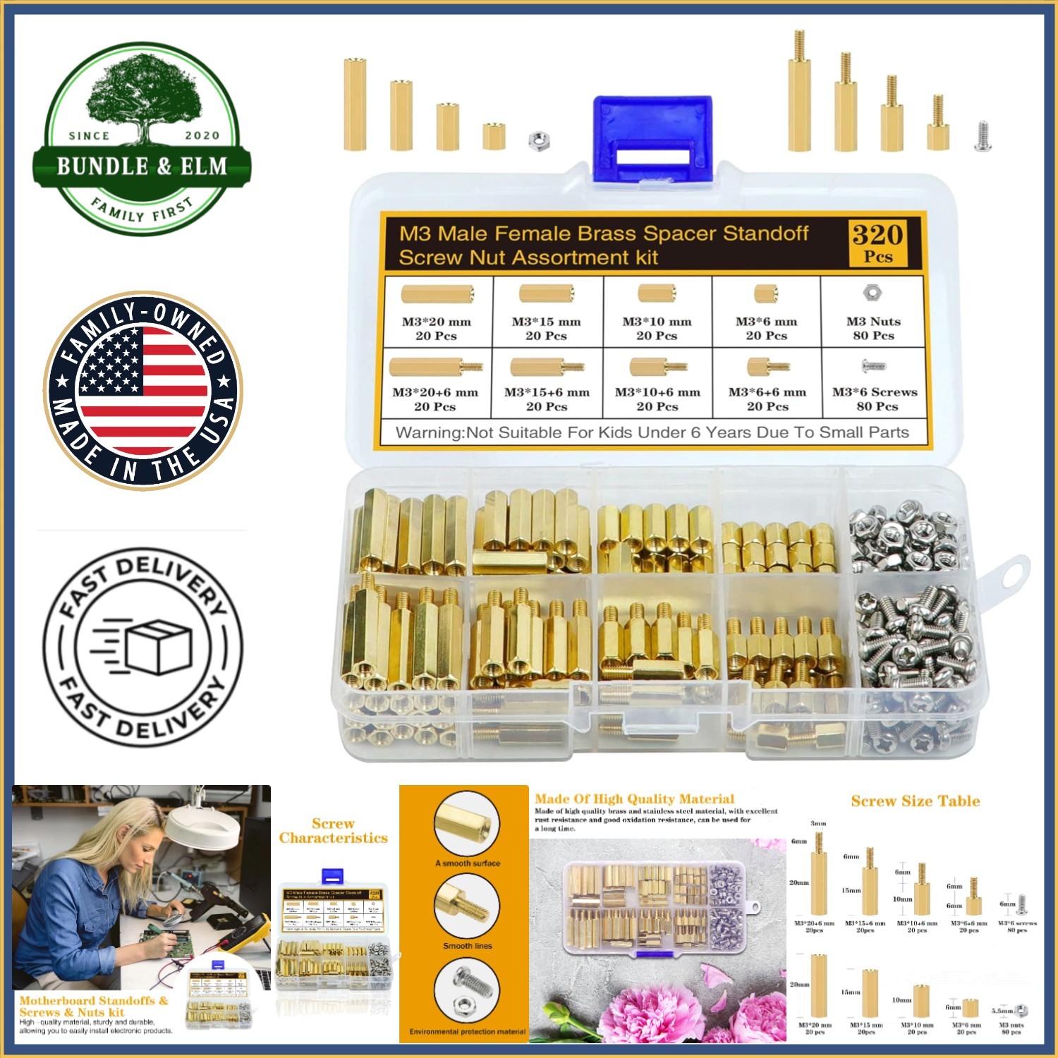 Assorted 320Pcs Motherboard Screws and Standoffs Kit, Hexagonal Brass Fasteners
