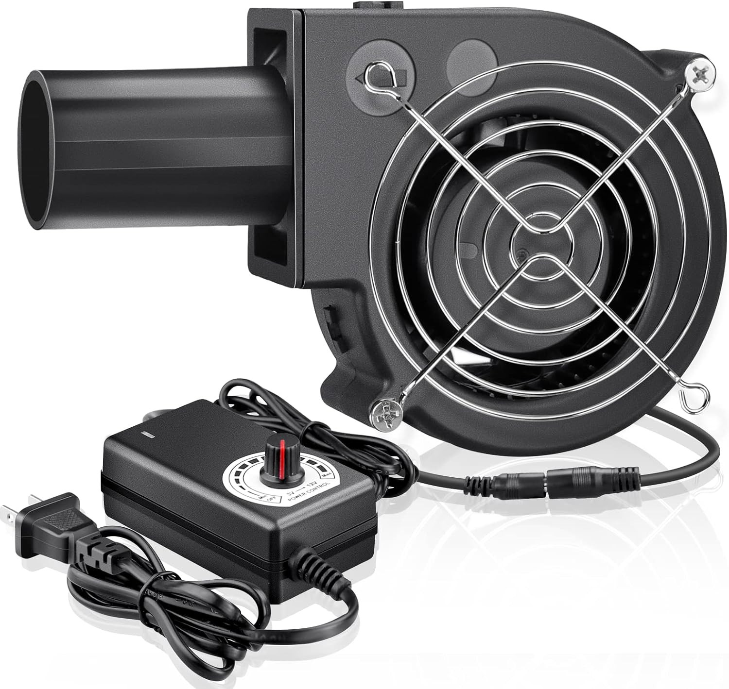 97Mm X 33Mm BBQ Blower Fan 12V with 120V – 240V AC Plug Variable Speed Controlle