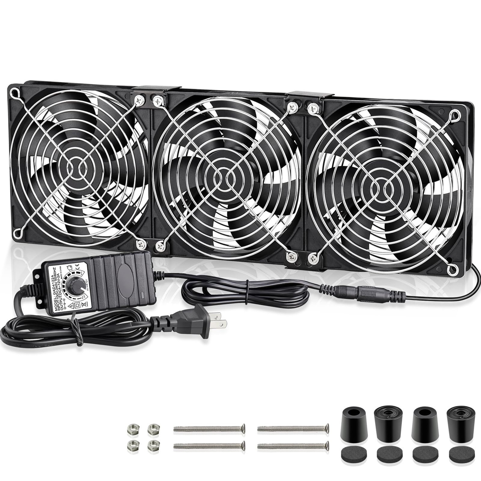Big Airflow 3 x 120mm Fans DC 12V Powered Fan with AC 110V – 240V Speed Contr…