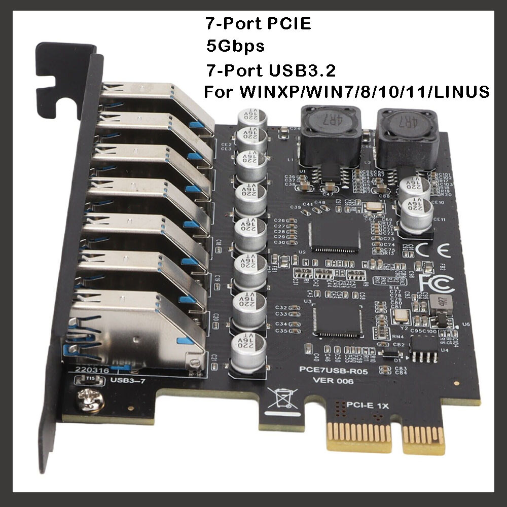 USB3.2 PCI-E Expansion Card Adapter 7 Ports Hub Adapter External Controller NEW