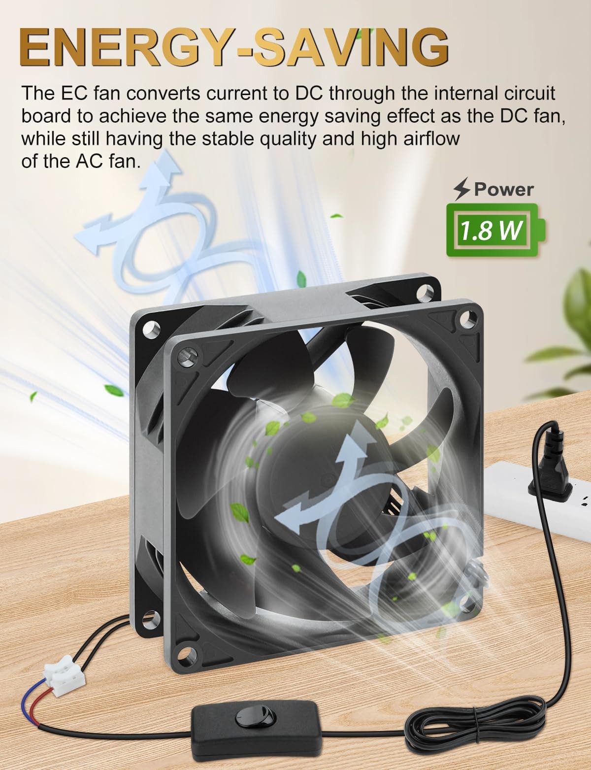 EC Axial Cooling Fan 80mm x 25mm, AC 120V Dual Ball Bearing