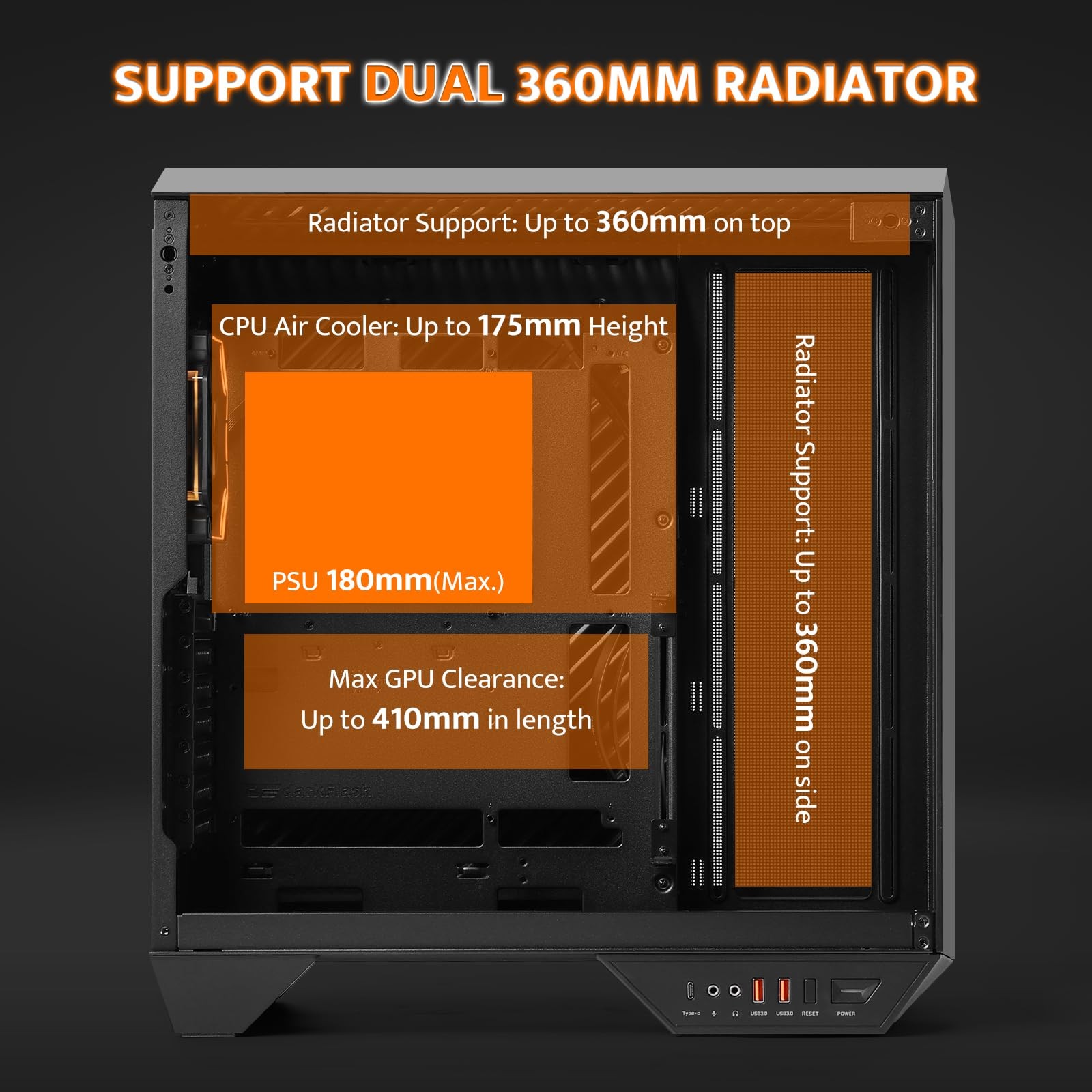 darkFlash Full-Tower ATX Gaming PC Case, Back Plug-i