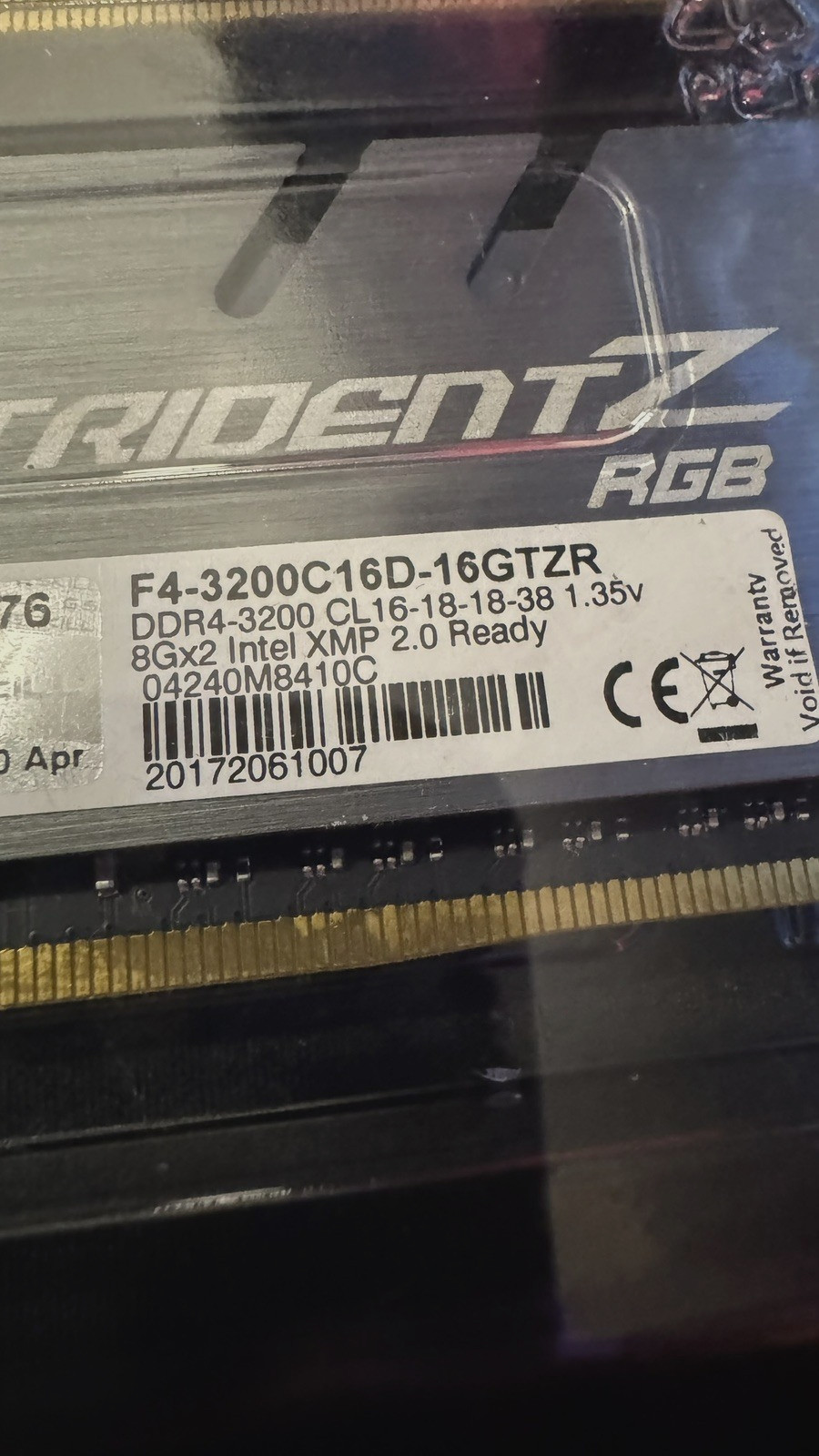 G.Skill Trident Z RGB 16GB (2x8GB) DDR4 Intel XMP 2.0 Ready