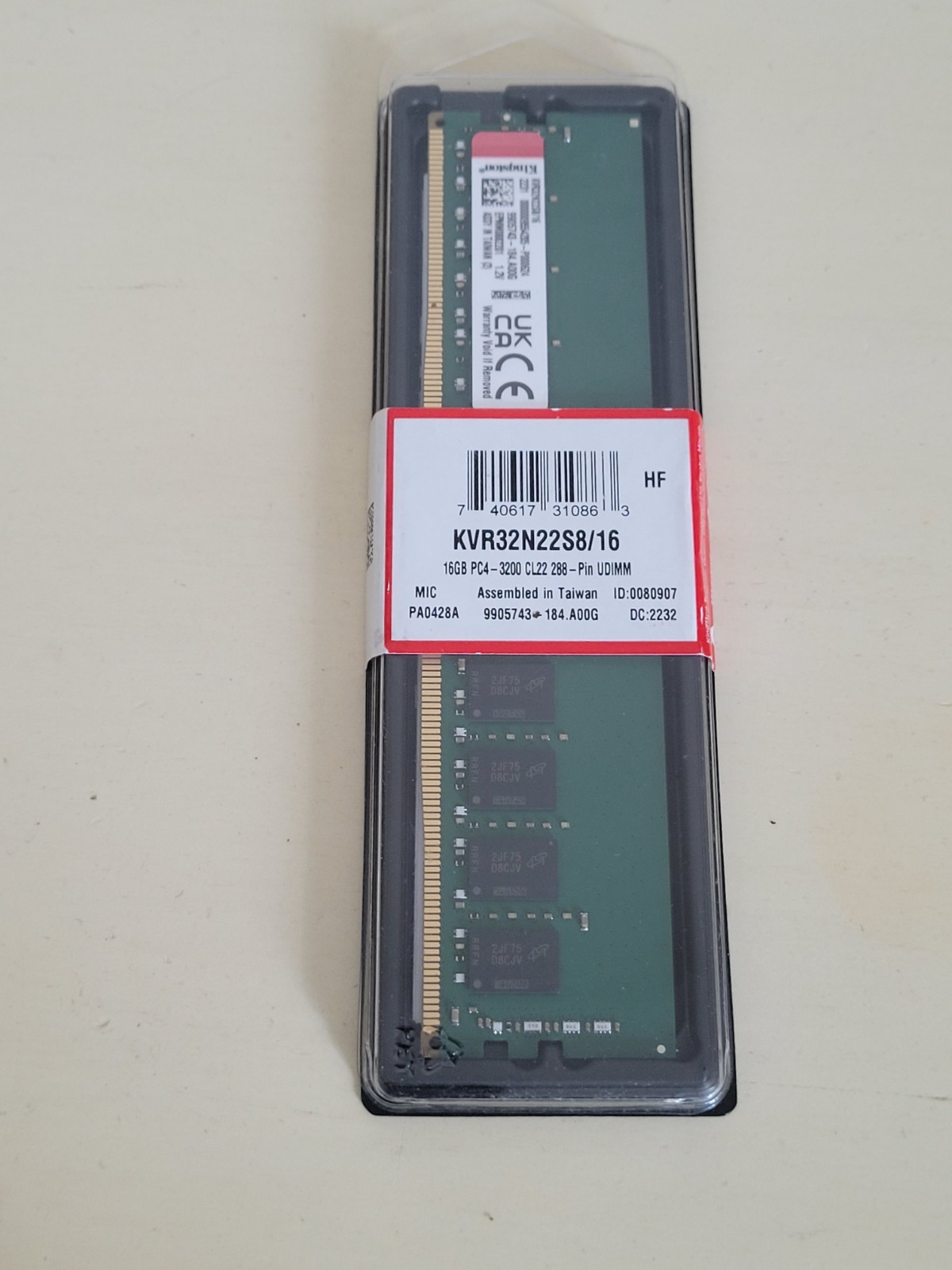 Kingston 16GB DDR4 SDRAM 3200MT/s (PC4-25600) 288-Pin DIMM 1Rx8 Non-ECC CL22