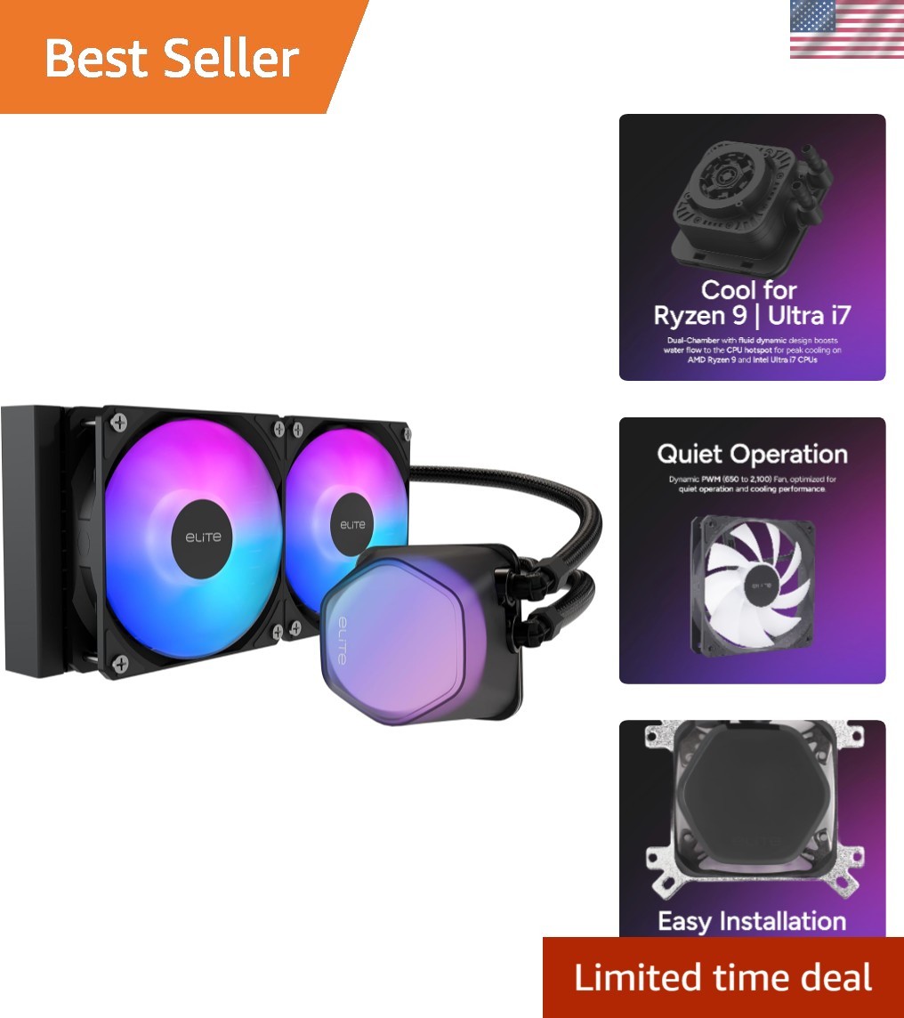Elite Liquid 240 CPU AIO Cooler – 240mm Radiator, 2x ARGB PWM Fans, Dual-Cham…