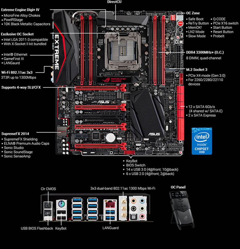 ASUS ROG RAMPAGE V EXTREME Intel DDR4 RAM Max 128G ATX LGA 2011 X99 Motherboard!