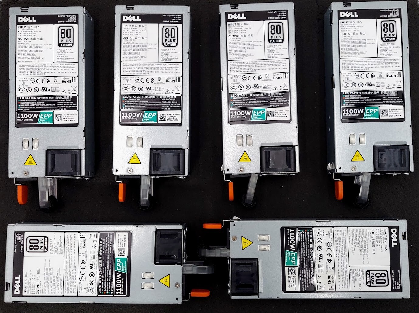 6x Dell PowerEdge 1100W 80 Plus Platinum L1100E-S1 Switching Power Supply