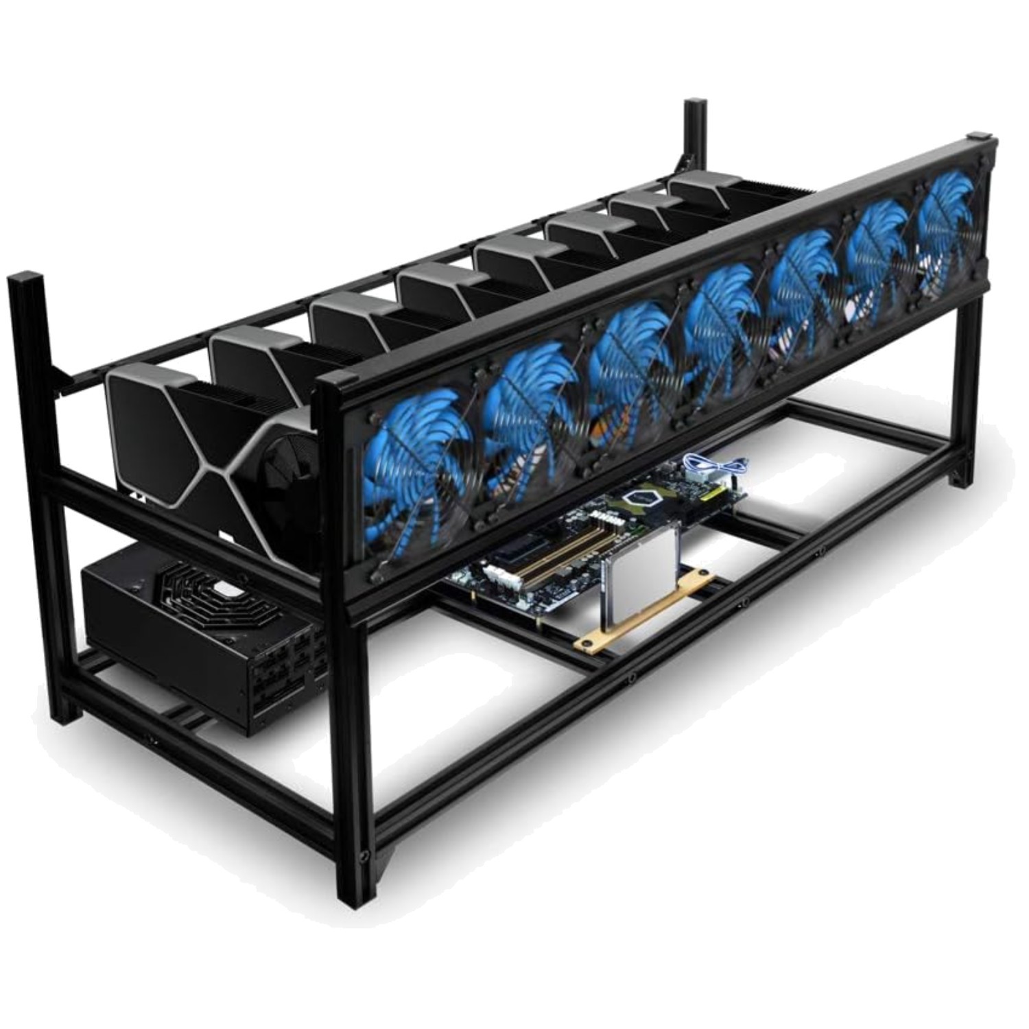 Efficient 8 GPU Miner Rig – Aluminum Construction