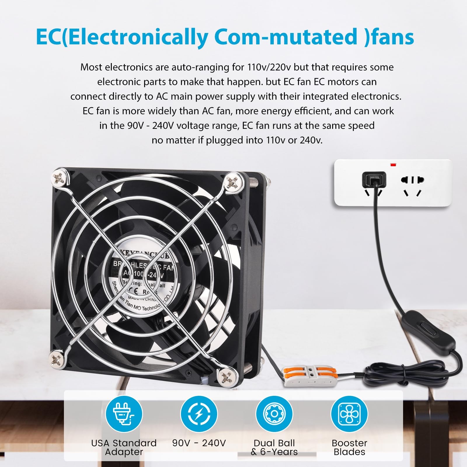 Muffin Fan 110V 120V 220V 3 Inch Fan with AC Plug Electronic Cooling Fan 80Mm X