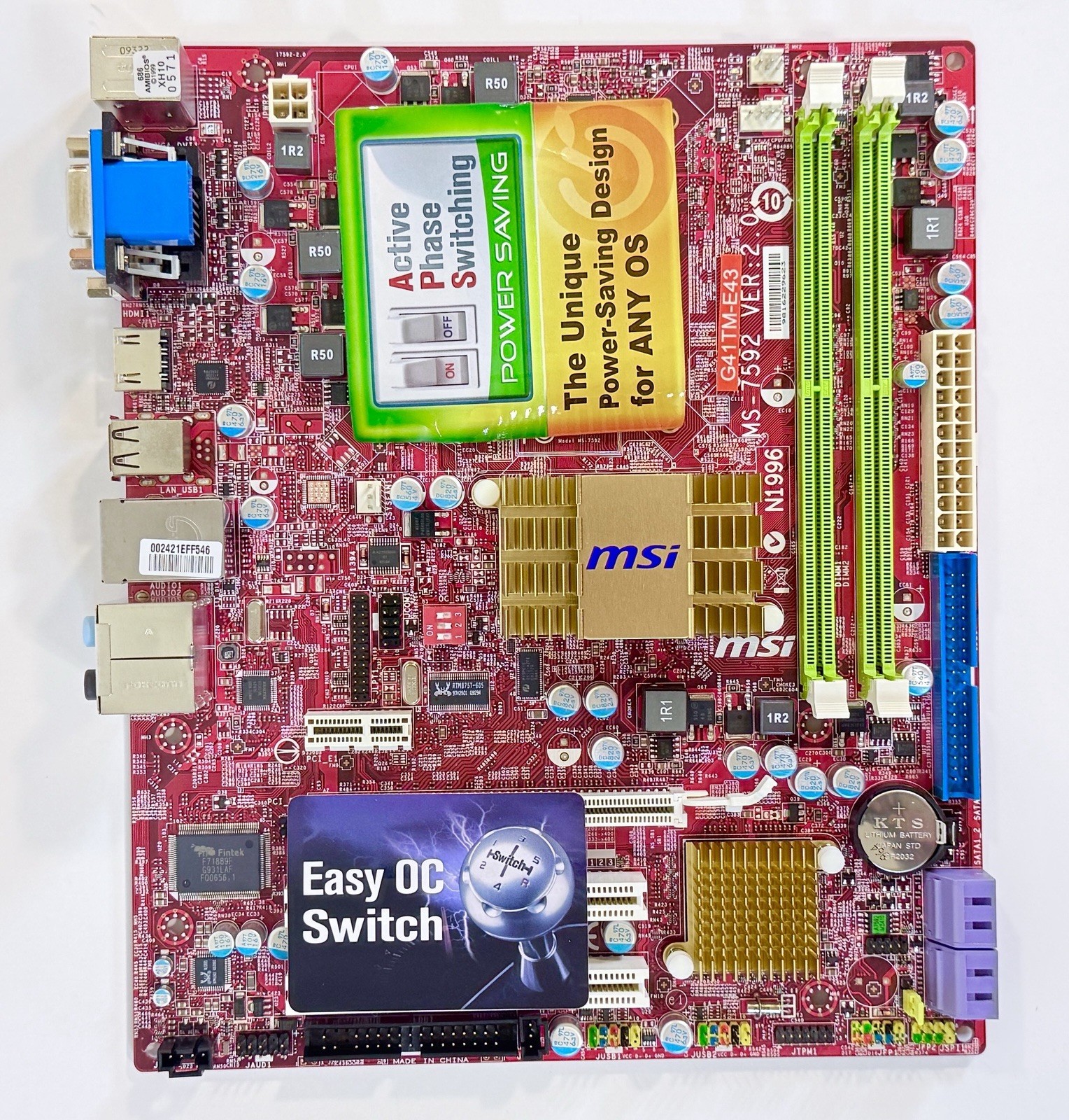 MSI G41TM-E43 MS-7592 Ver 2.0 LGA775 Motherboard Box I/O Shield, Open Box.