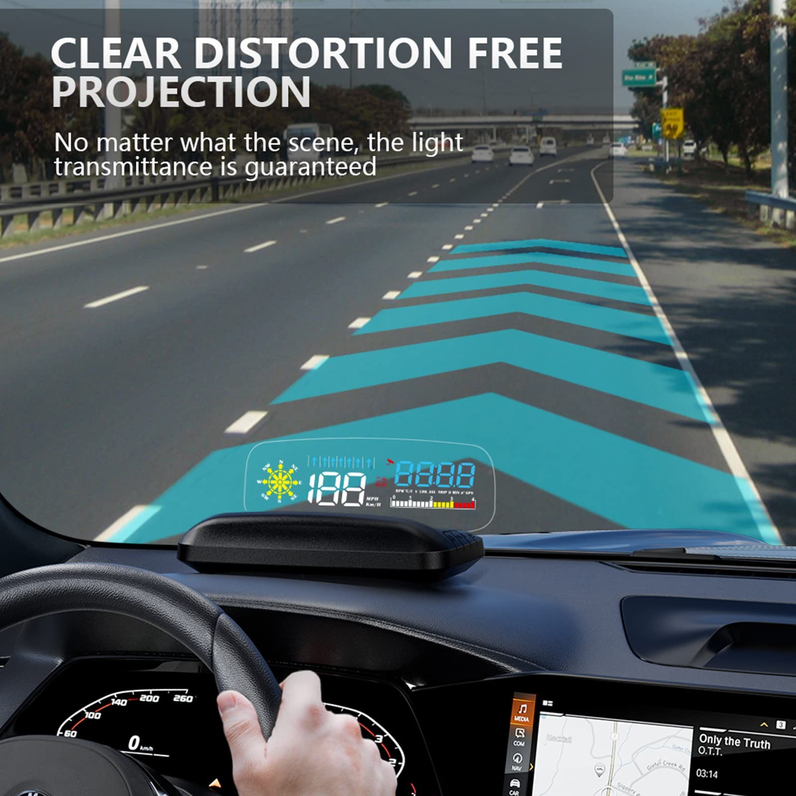 wiiyii Car HUD C5, Head-Up Display, OBDII & GPS Scanner, Vehicle Speed, Black