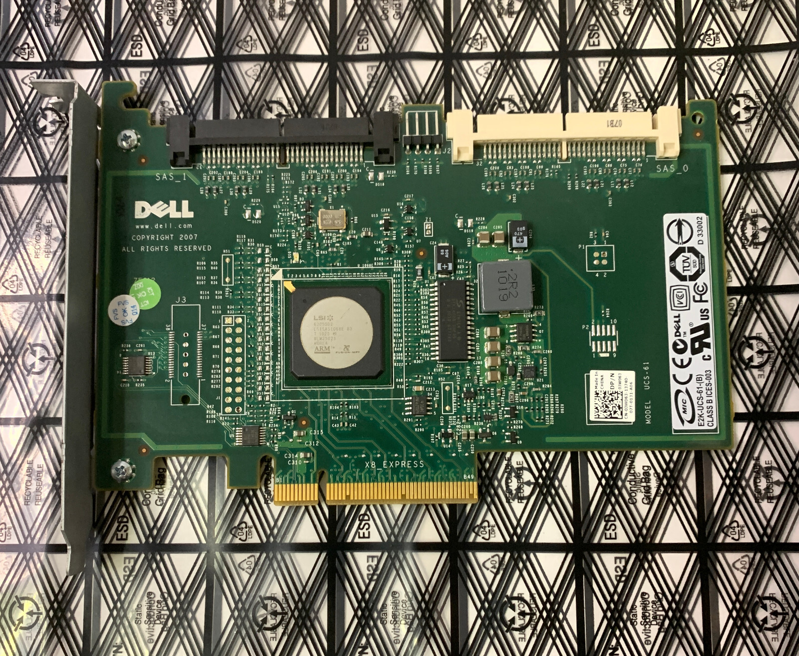 Dell P/N 0JW063 PWB JW065 Rev A00 PERC 6/iR SAS Adapter Card Model UCS-61