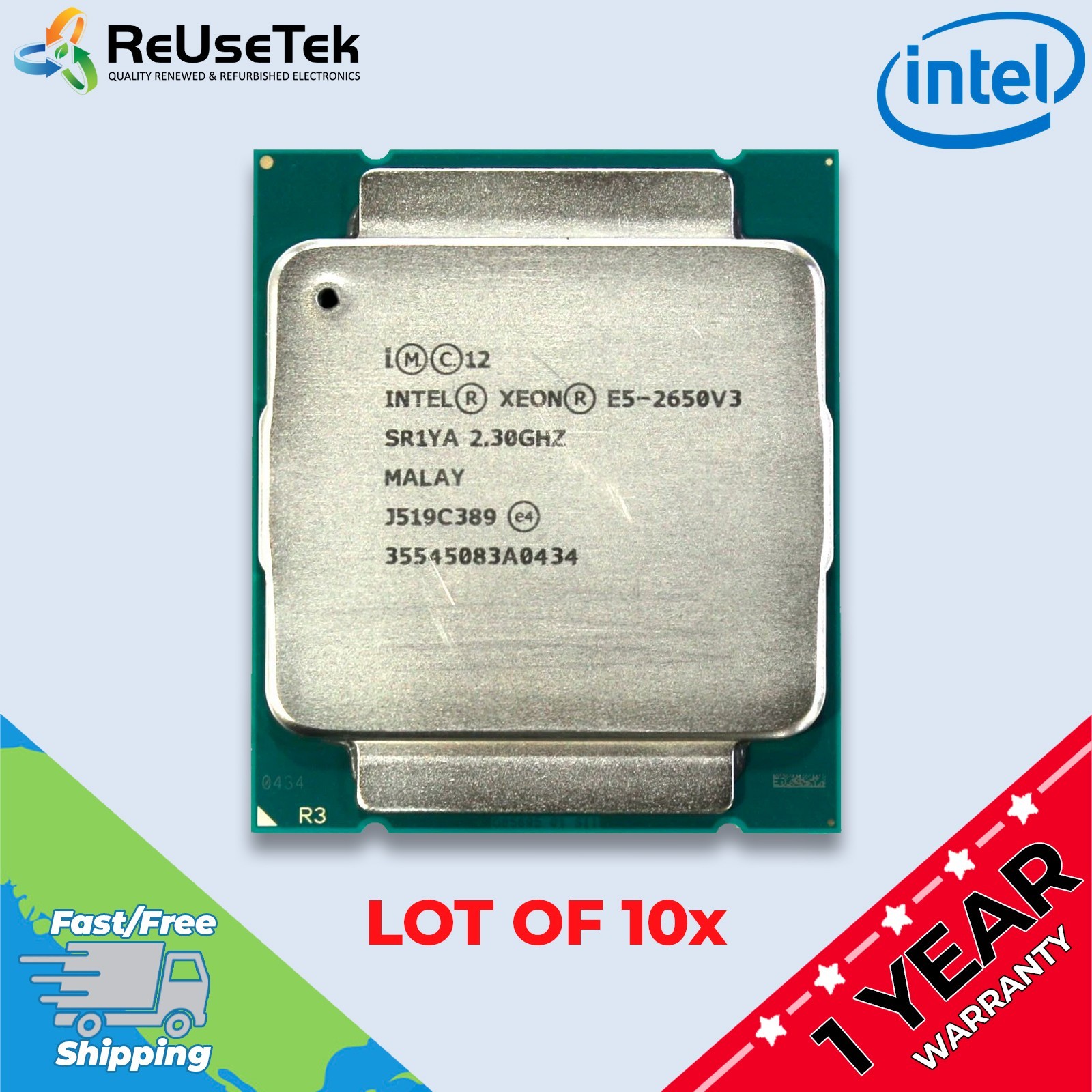 Lot of 10 | Intel Xeon E5-2650V3 SR1YA 2.3GHz 10 Core LGA2011-3 CPU Processors