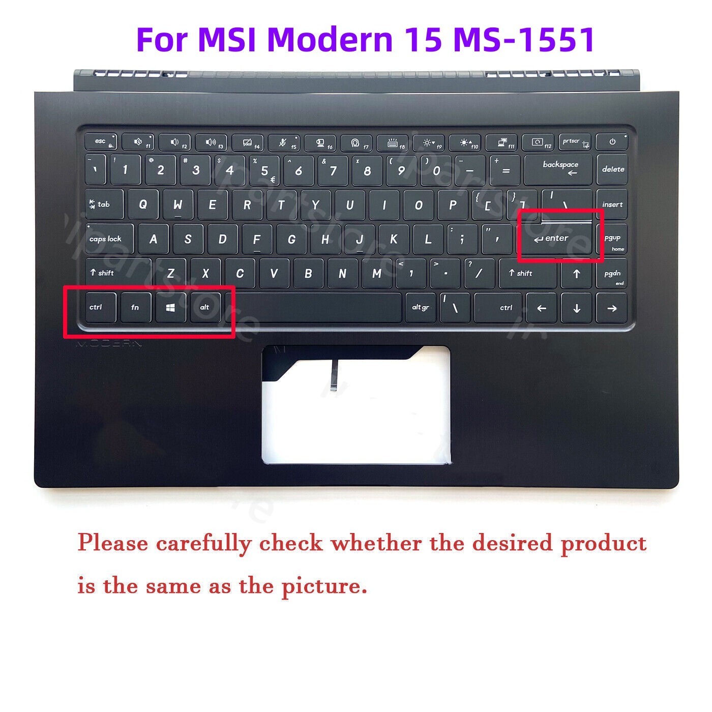 New For MSI Modern 15 MS-1551 15.6in Upper Case Palmrest Keyboard Cover Black US