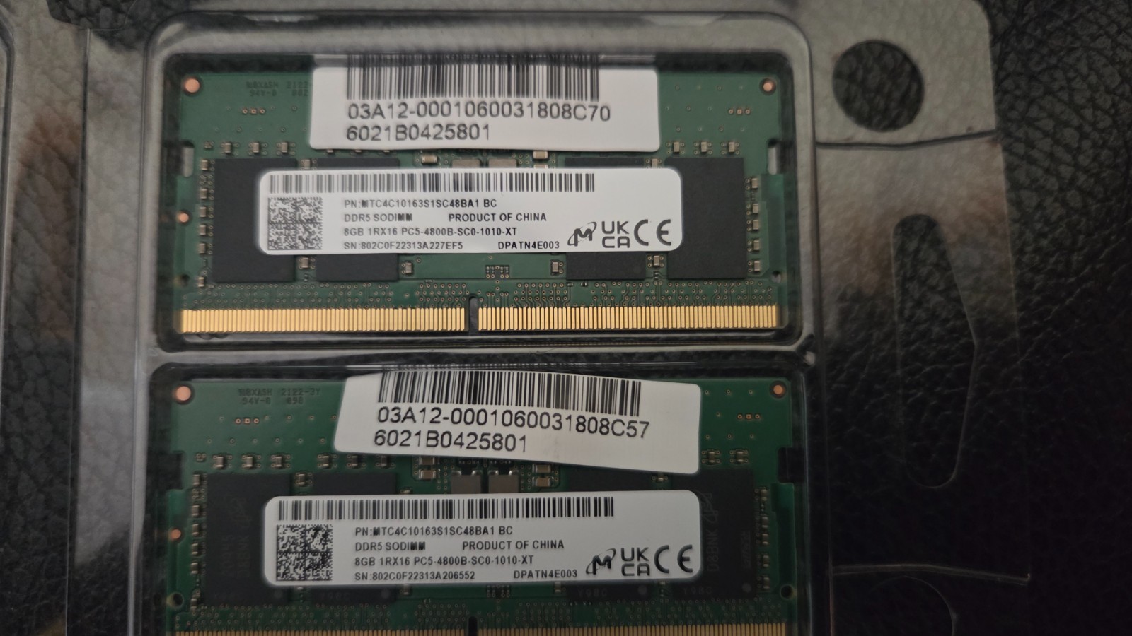 16 GB Laptop RAM Kit: 2x 8GB Micron DDR5-4800 PC5-38400 SODIMM