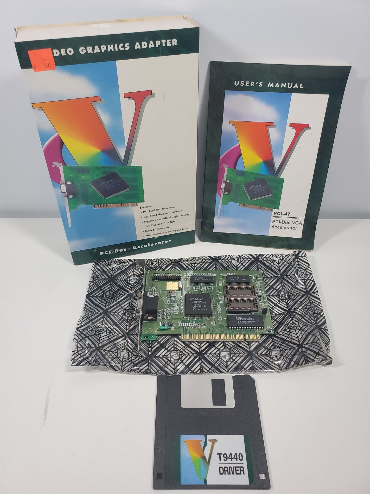 OPEN BOX! Vintage Trident TGUI9440AGi 1MB PCI Graphics Card w/ Manual, Driver