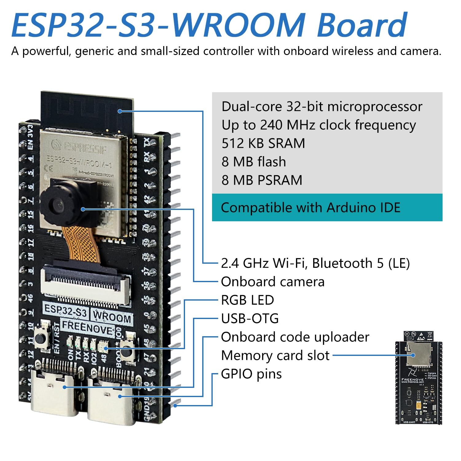 FREENOVE Basic Starter Kit for ESP32-S3 ESP32 S3 CAM (Included), Dual-core 32…