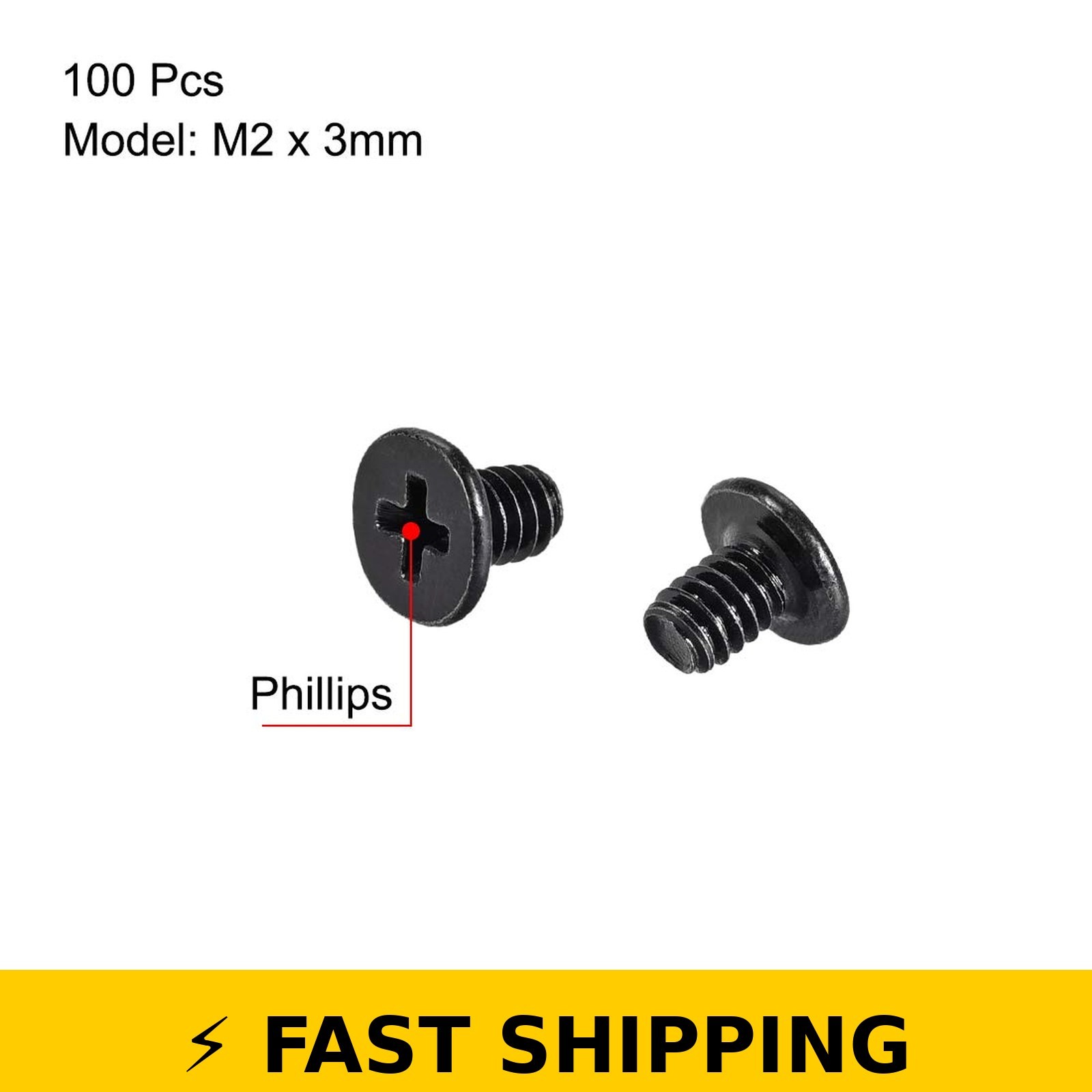 uxcell M2x3mm Phillips Screw Fastener Black 100pcs for Laptop PC TV