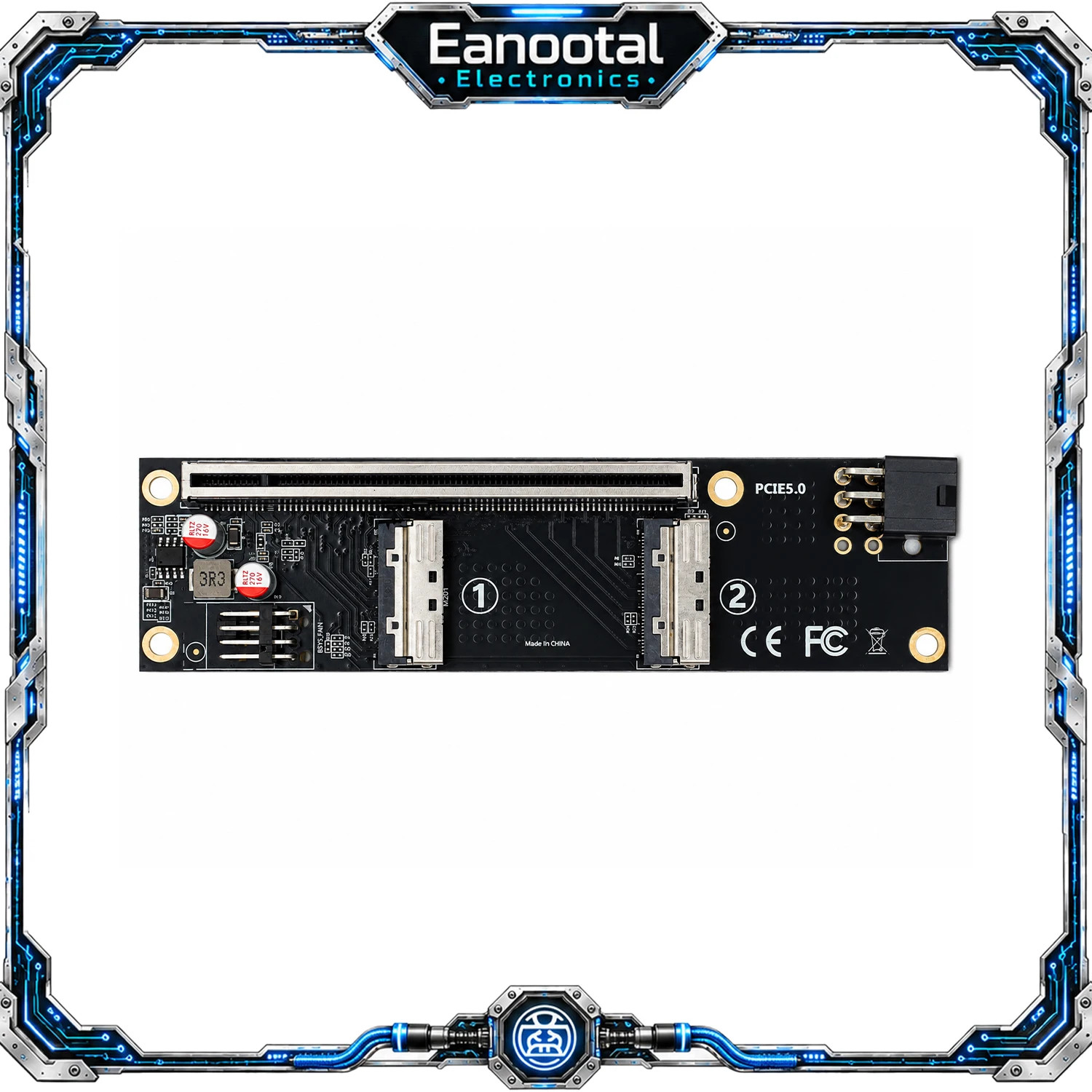 MCIO 5.0 to PCIe 5.0 X16 Expansion Kit Dual MCIO 8i Riser Adapter Card with 2 Ba