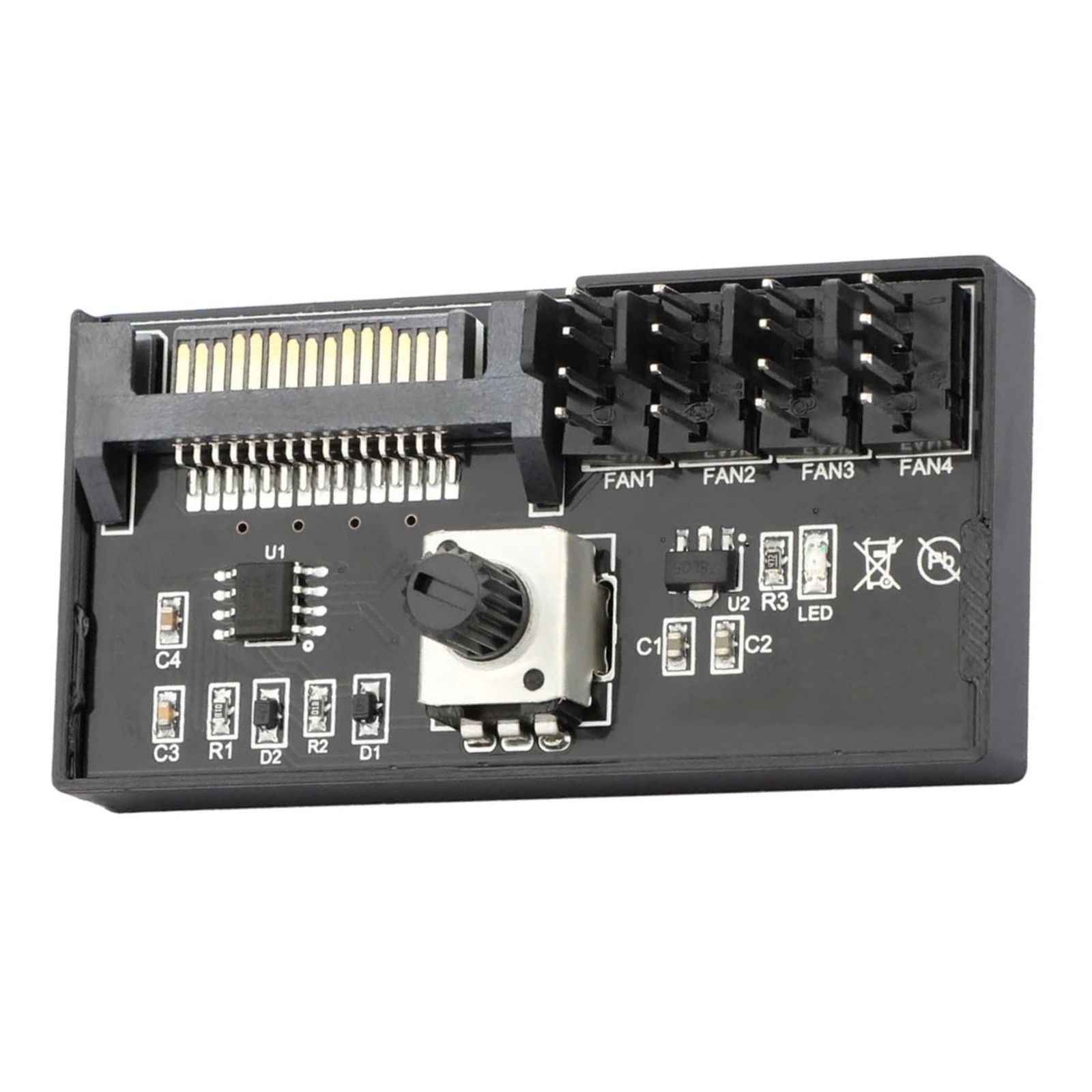 SATA Powered 4 Port PWM Fan Controller Hub 12V 60W Adjustable Speed Knob PC Case